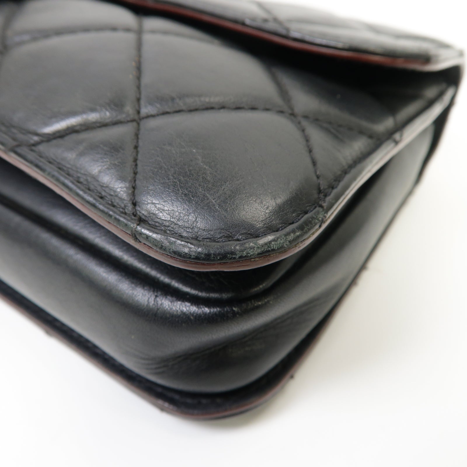 CHANEL 菱格牛皮皮革Chain Shoulder Bag金扣手挽肩背兩用袋黒色