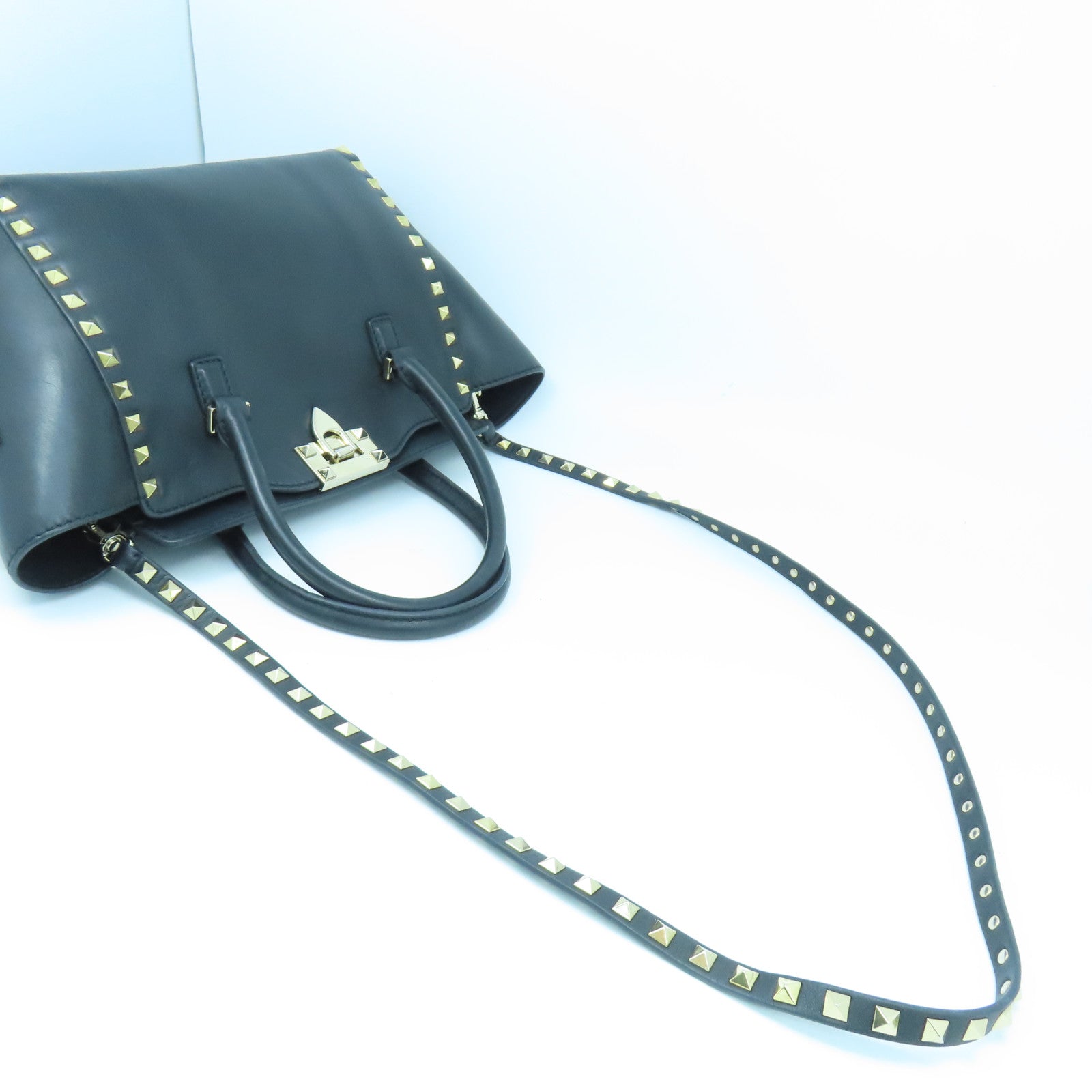 Valentino 牛皮皮革Shoulder Bag金扣手挽肩背兩用袋黑色