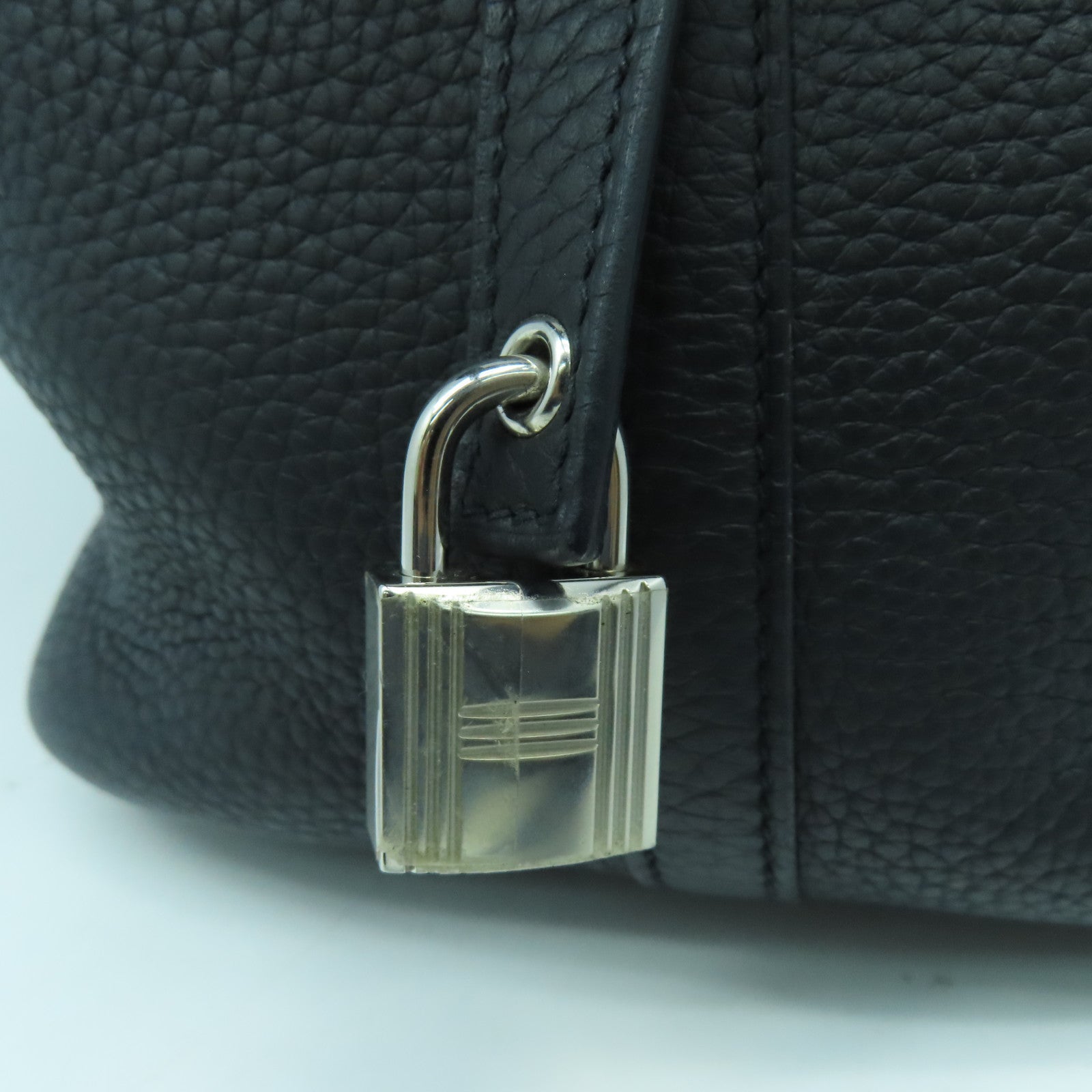 HERMES Clemence皮革Picotin MM銀扣手挽袋Noir黑色