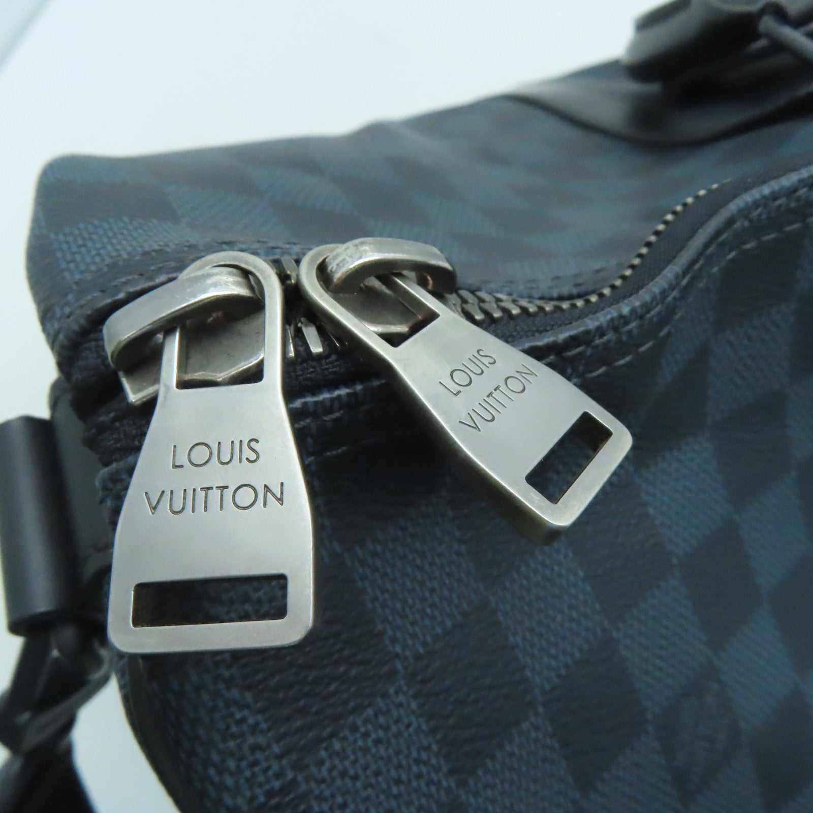 LOUIS VUITTON Damier Keepall A De Bandelier 45波士顿包黑色蓝色