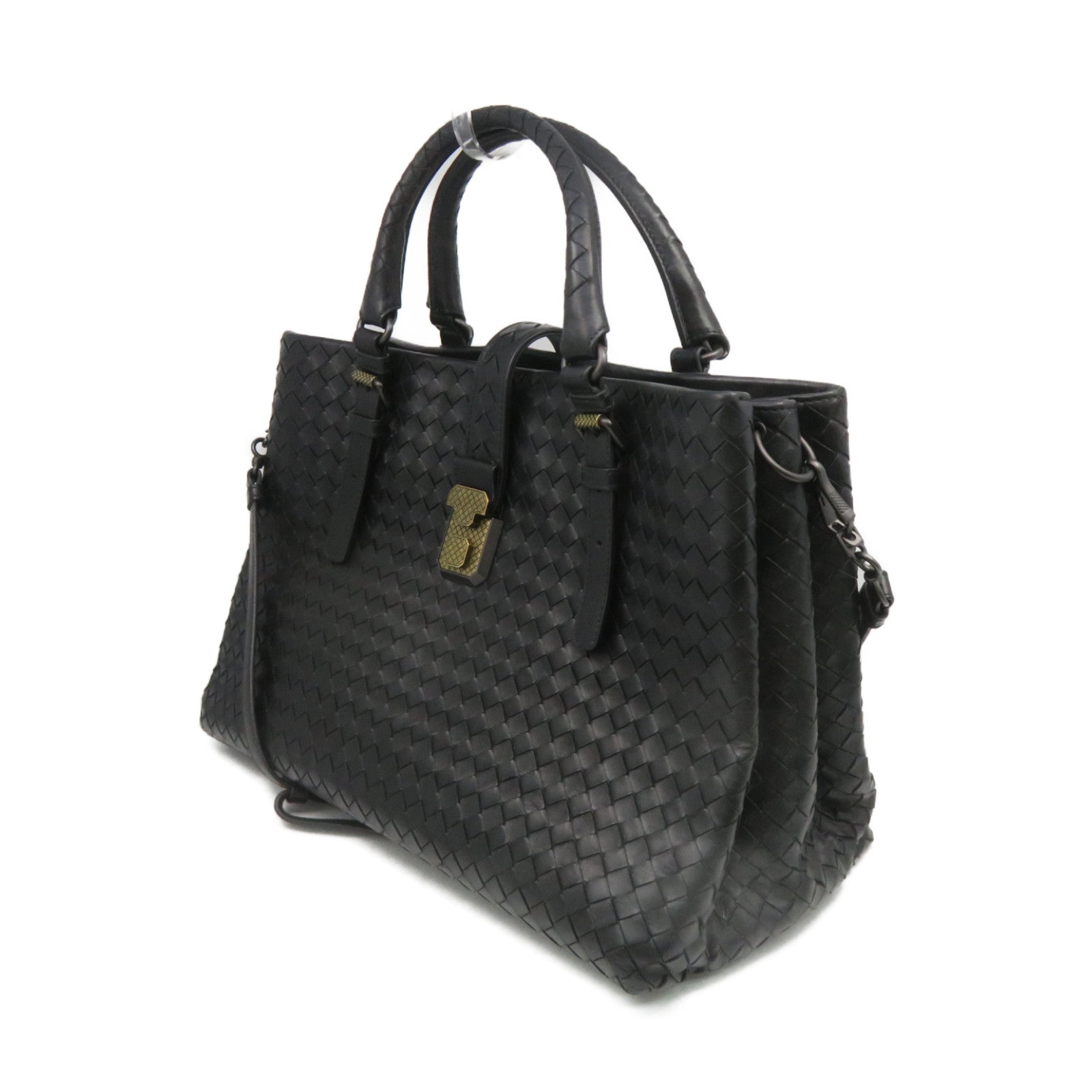BOTTEGA VENETA 織紋皮革2Way Hand Bag金扣手挽肩背兩用袋黑色