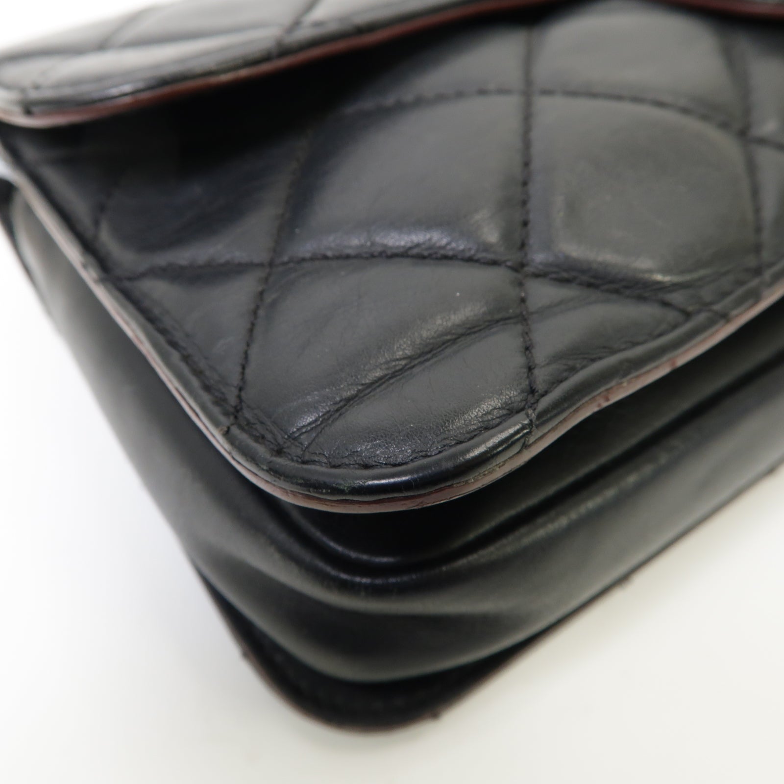 CHANEL 菱格牛皮皮革Chain Shoulder Bag金扣手挽肩背兩用袋黒色