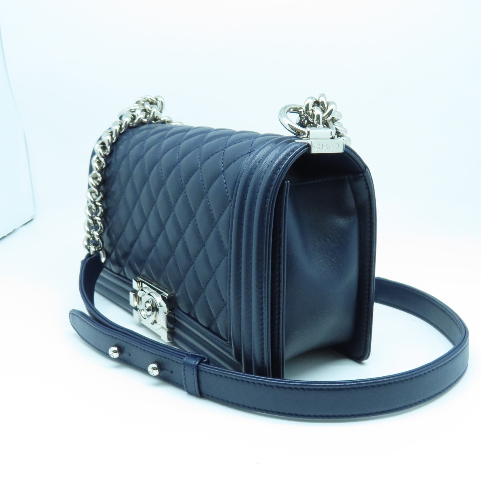 CHANEL Diamond Sheepskin Leather Chain Shoulder Silver Buckle Shoulder Bag Blue