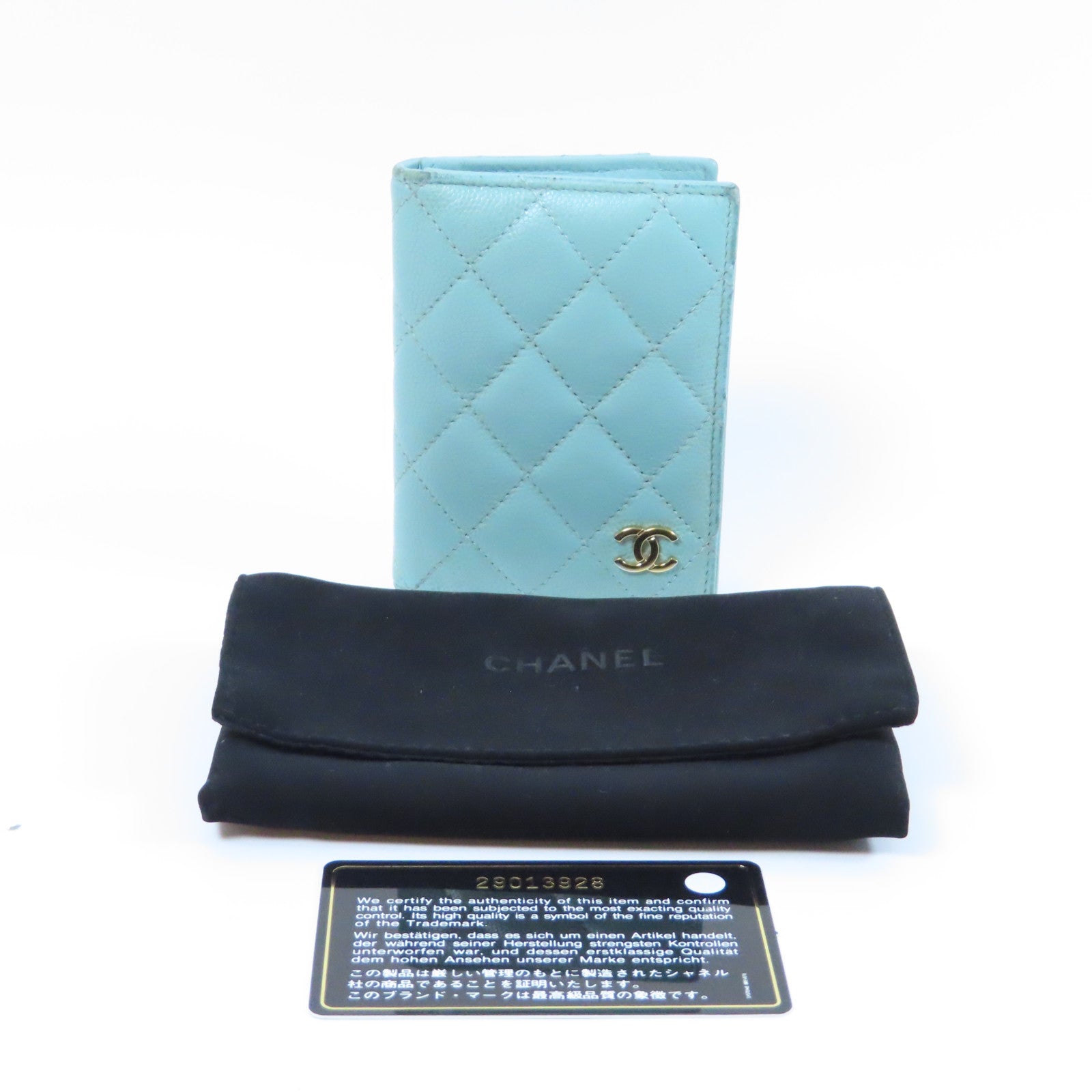 CHANEL 菱格Caviar皮革Card Case金扣卡片套藍色