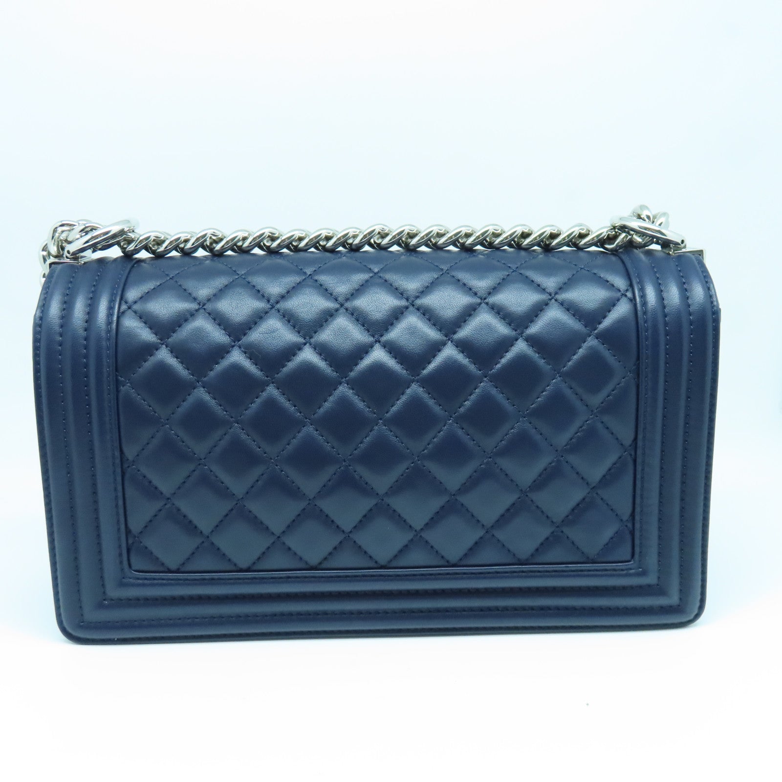 CHANEL Diamond Sheepskin Leather Chain Shoulder Silver Buckle Shoulder Bag Blue