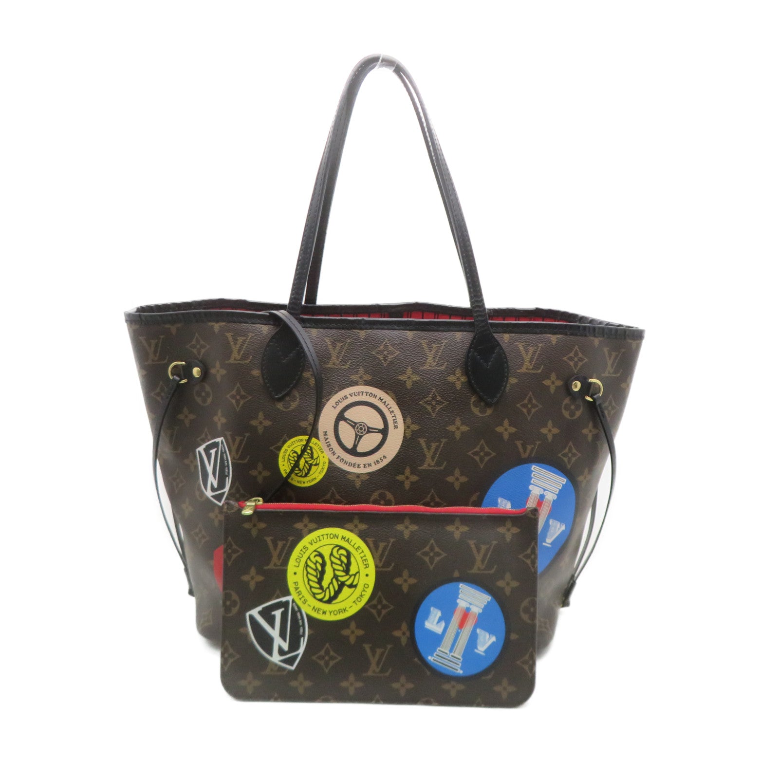 LOUIS VUITTON Monogram Neverfull MM Tote Bag brown