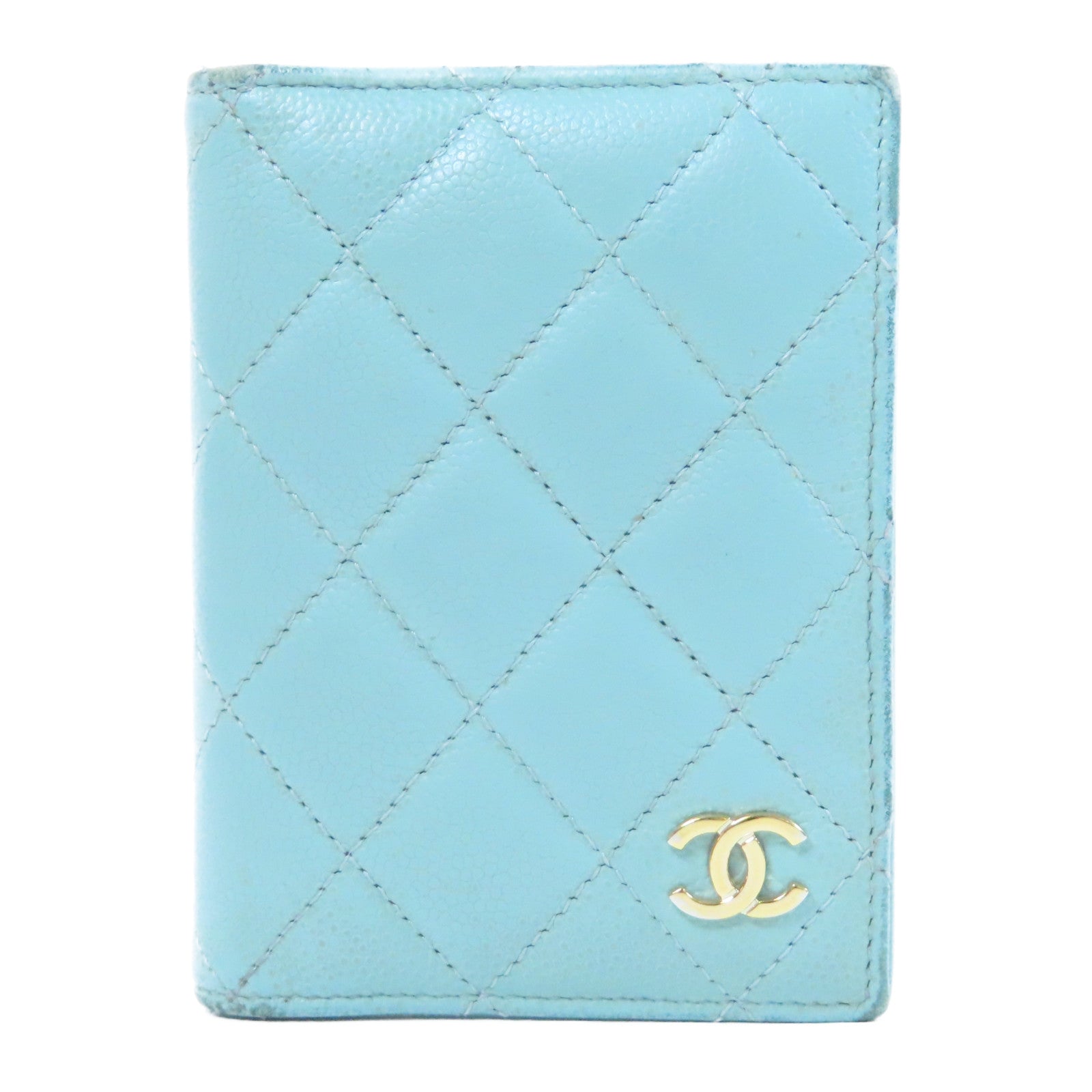 CHANEL 菱格Caviar皮革Card Case金扣卡片套藍色