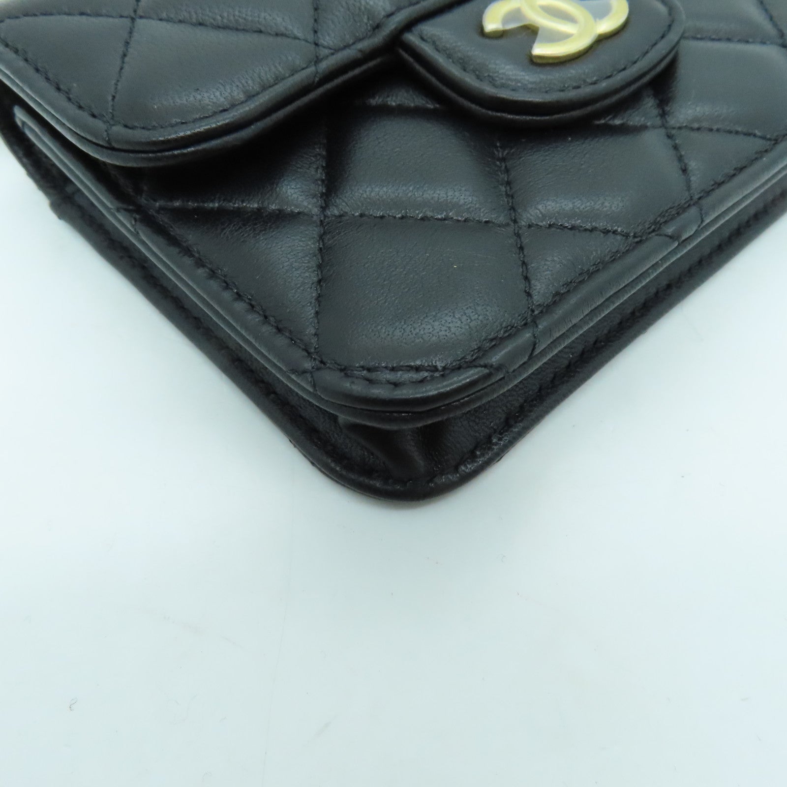 CHANEL 羊皮皮革Flap Coin Purse With Chain金扣鏈帶肩背袋黑色