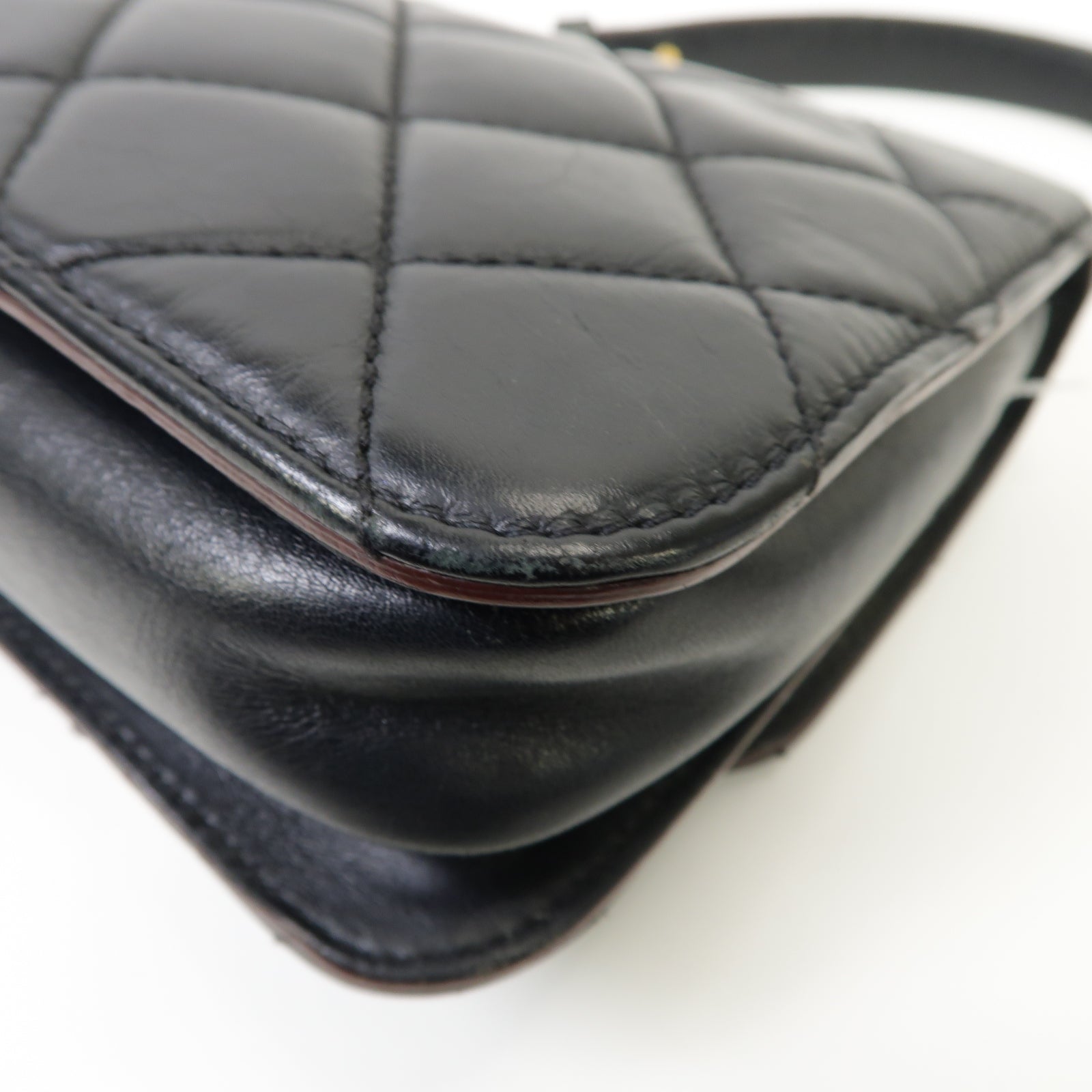 CHANEL 菱格牛皮皮革Chain Shoulder Bag金扣手挽肩背兩用袋黒色