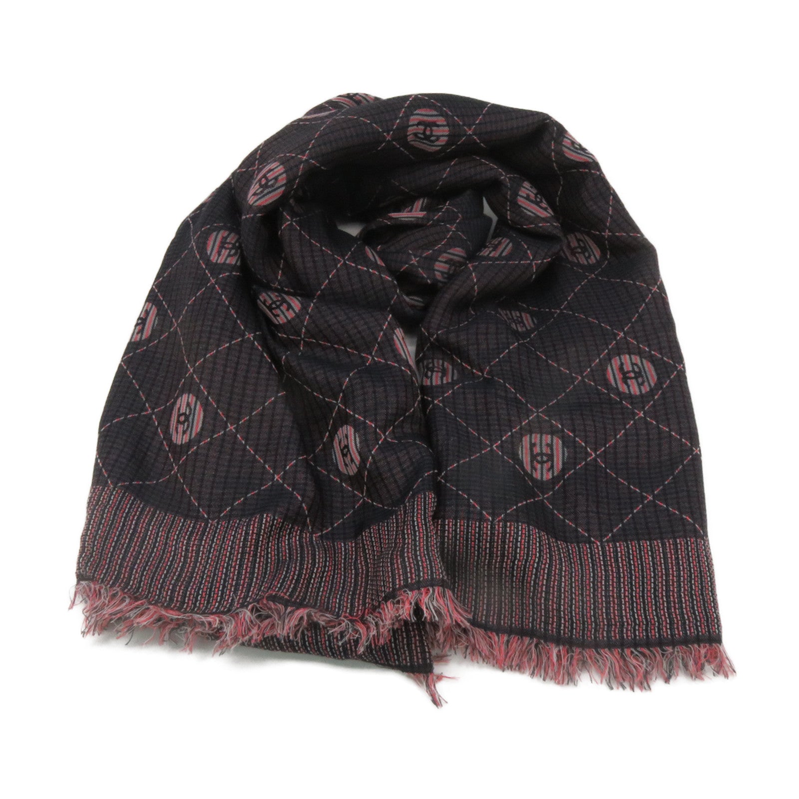 CHANEL 絲質/棉質Scarf絲巾紅色/黑色