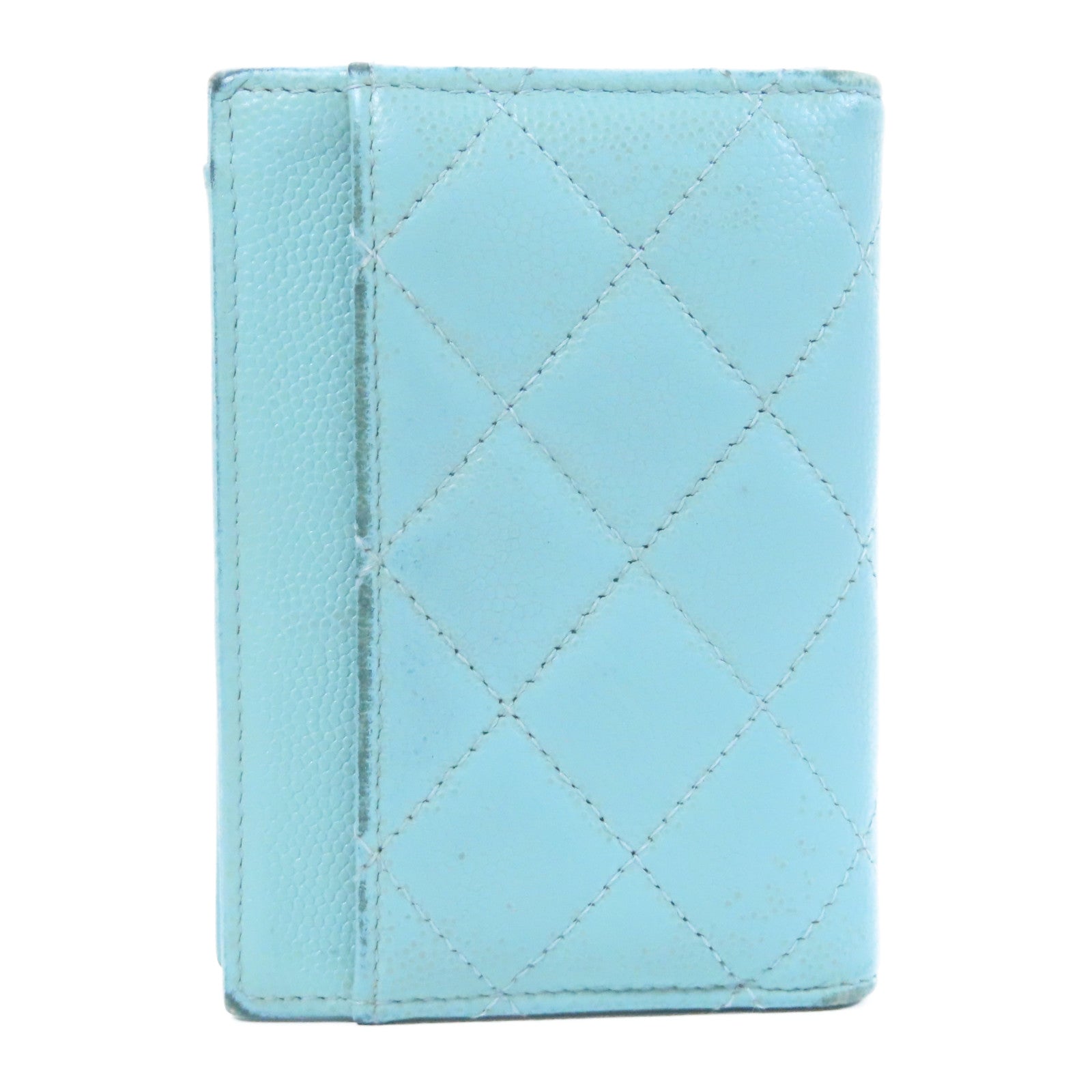 CHANEL 菱格Caviar皮革Card Case金扣卡片套藍色