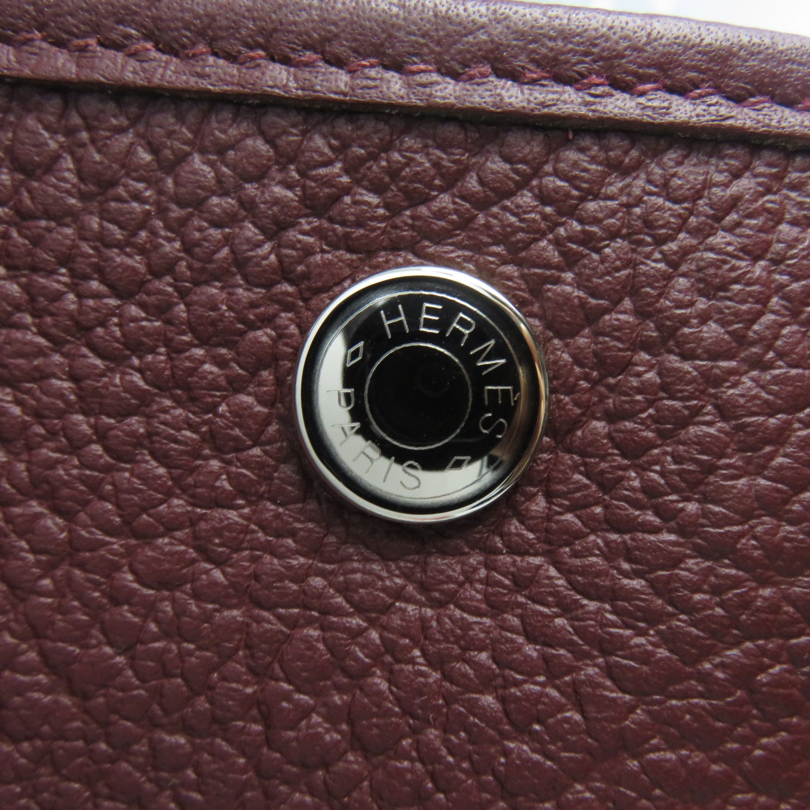 HERMES Negonda皮革Garden Party PM銀扣手挽袋酒紅色