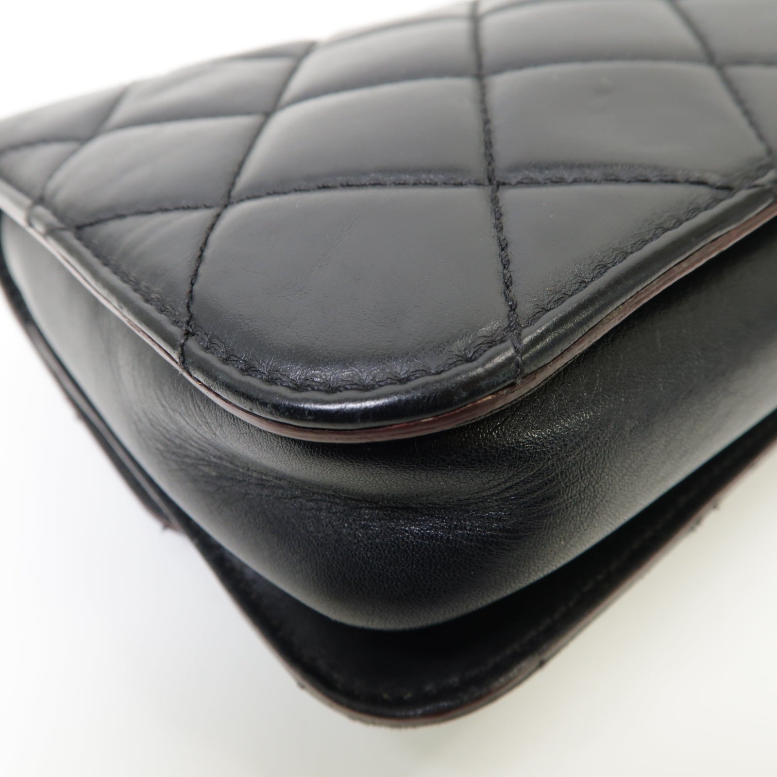 CHANEL 菱格牛皮皮革Chain Shoulder Bag金扣手挽肩背兩用袋黒色