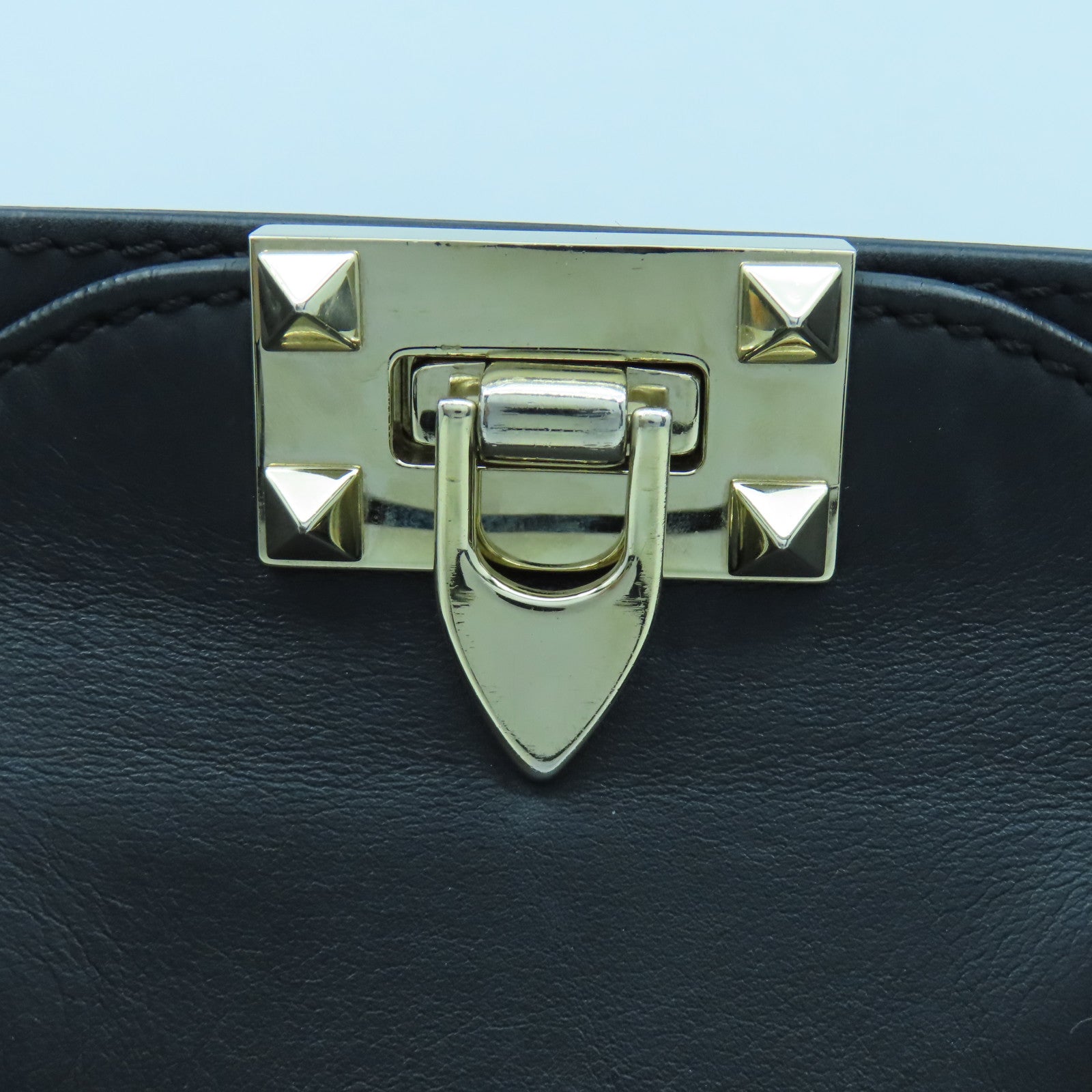 Valentino 牛皮皮革Shoulder Bag金扣手挽肩背兩用袋黑色