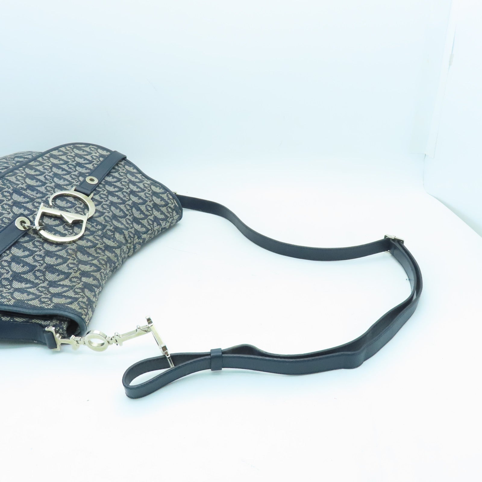 Dior canvas Shoulder Bag silver buckle shoulder bag blue