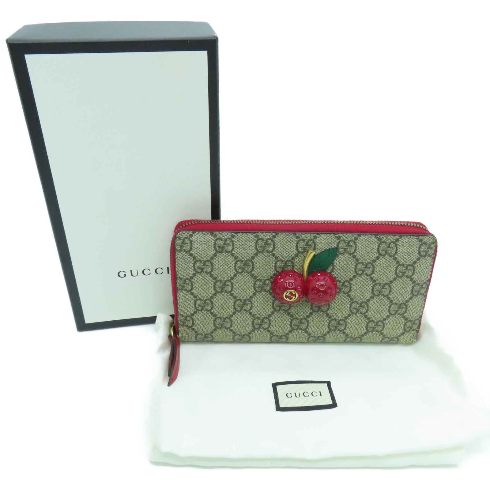 GUCCI 涂层帆布Long Wallet长钱包米色/红色