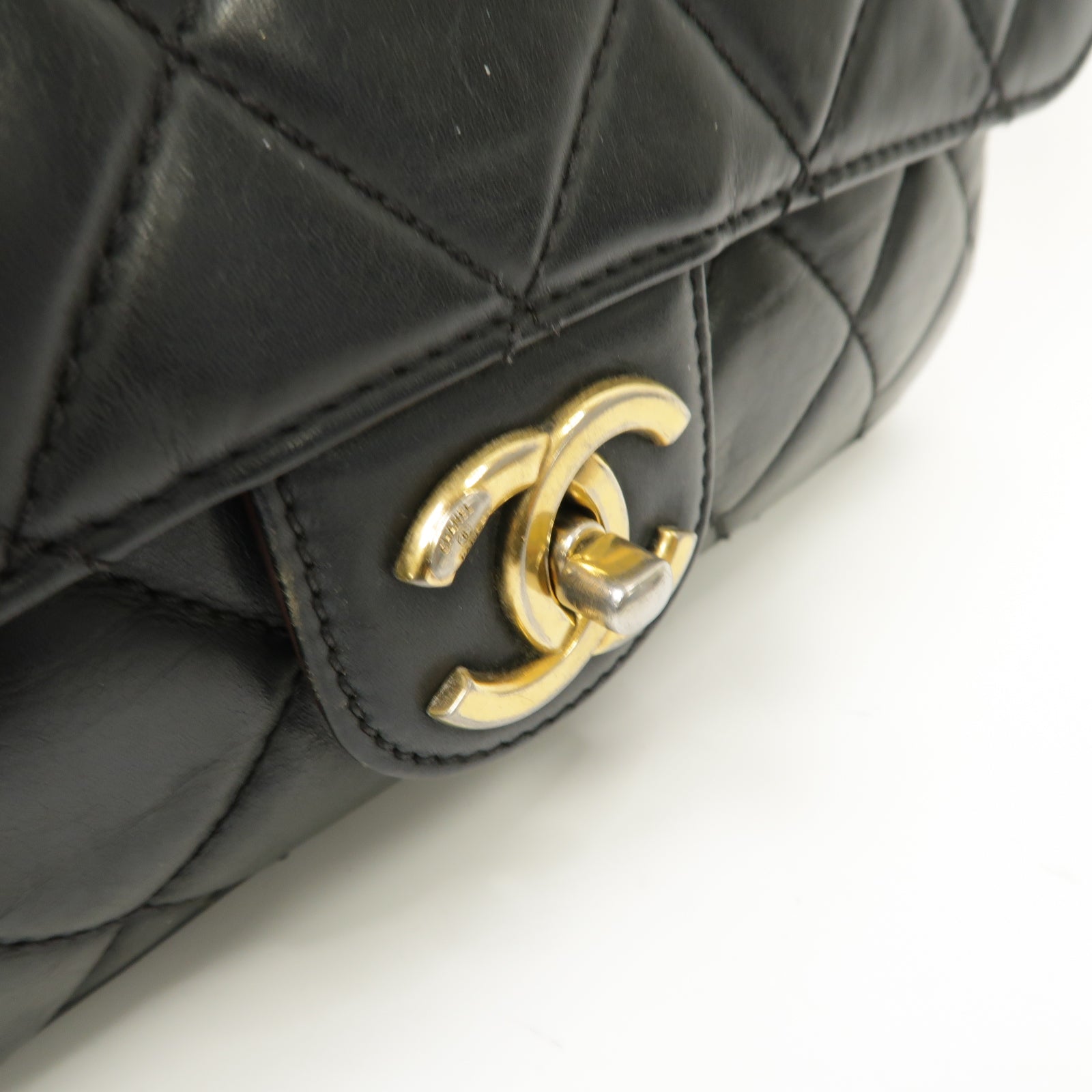 CHANEL 菱格牛皮皮革Chain Shoulder Bag金扣手挽肩背兩用袋黒色