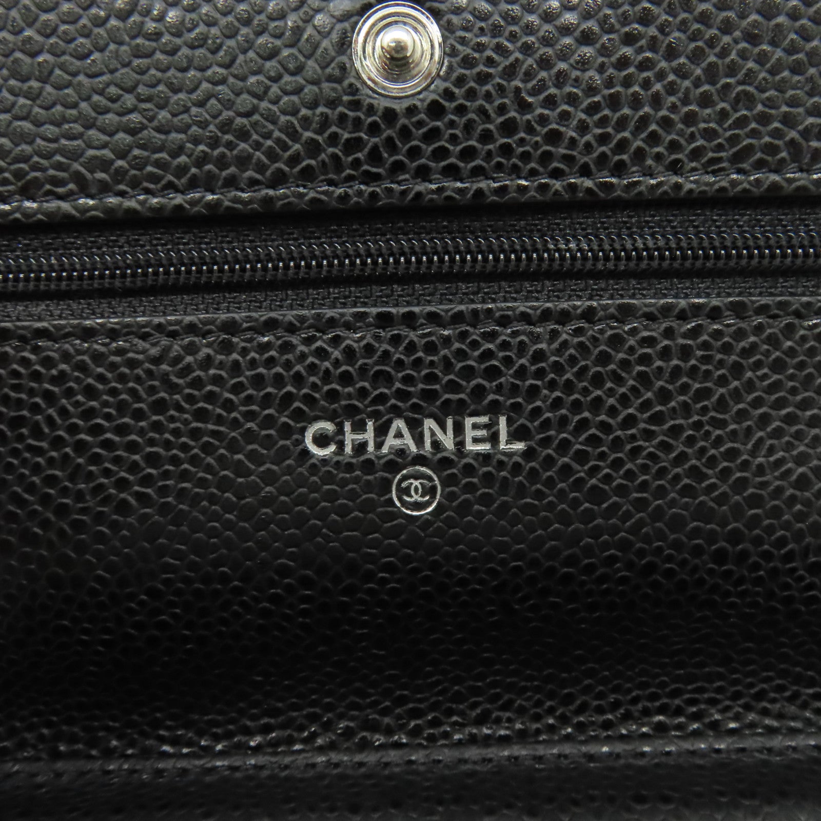 CHANEL 菱格Caviar皮革Wallet On Chain Shoulder Bag銀扣鏈帶肩背袋黑色