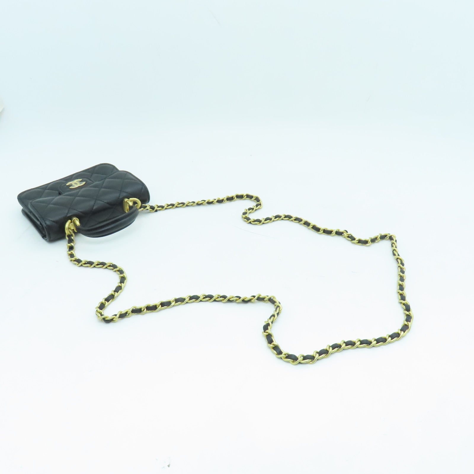 CHANEL 羊皮皮革Flap Coin Purse With Chain金扣鏈帶肩背袋黑色