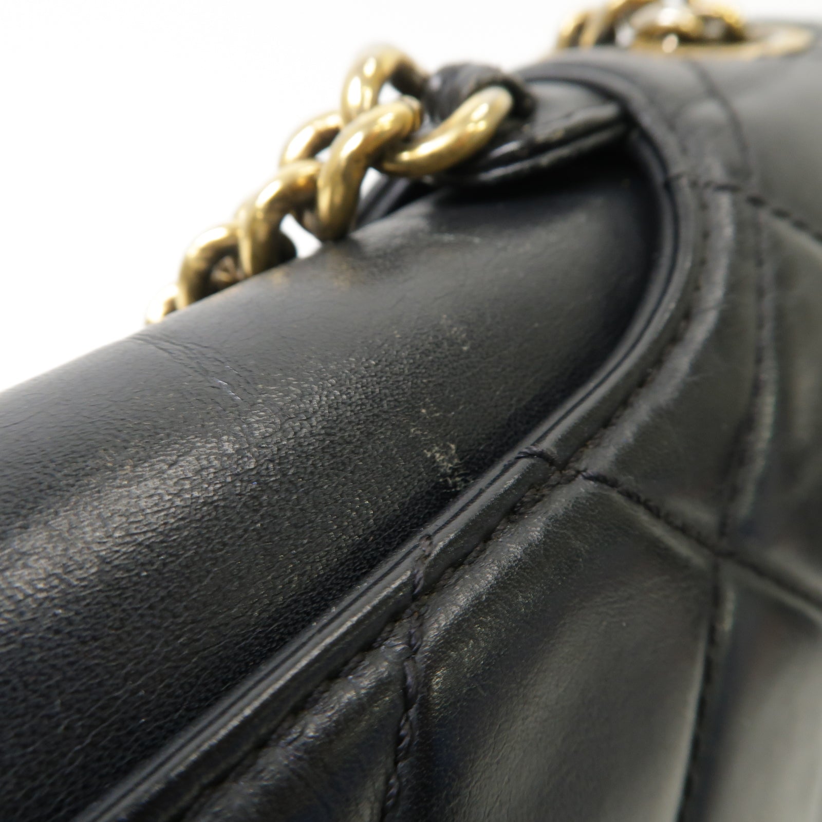 CHANEL 菱格牛皮皮革Chain Shoulder Bag金扣手挽肩背兩用袋黒色
