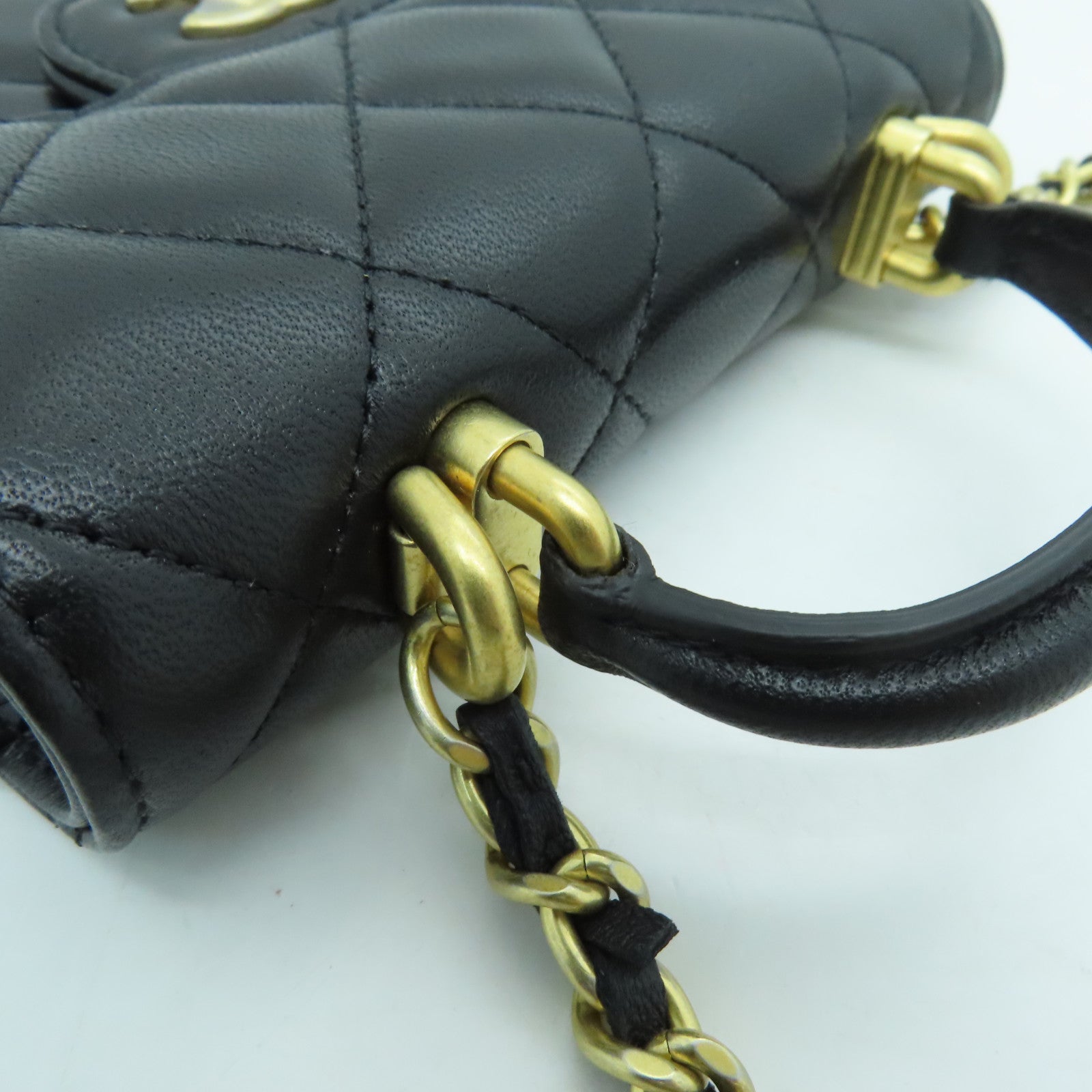 CHANEL 羊皮皮革Flap Coin Purse With Chain金扣鏈帶肩背袋黑色