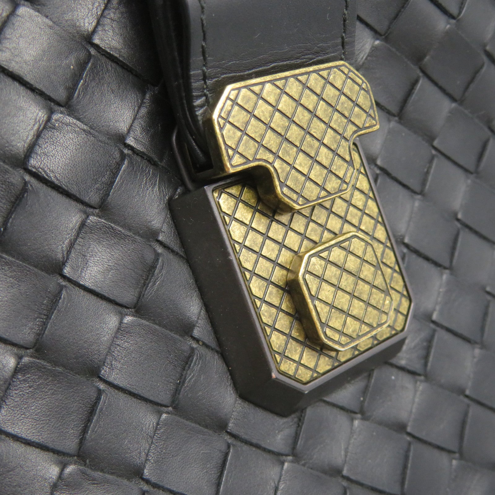 BOTTEGA VENETA 織紋皮革2Way Hand Bag金扣手挽肩背兩用袋黑色