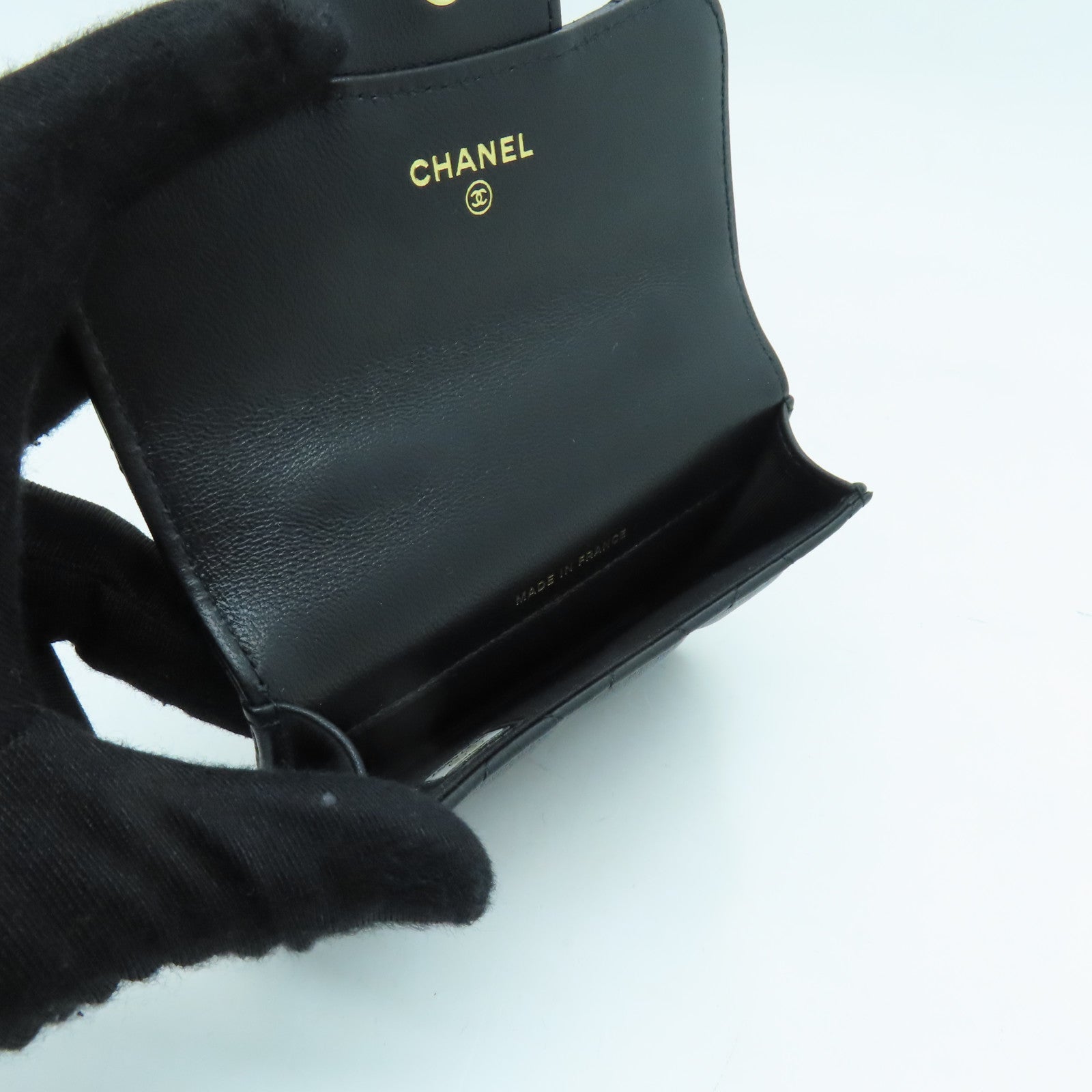 CHANEL 羊皮皮革Flap Coin Purse With Chain金扣鏈帶肩背袋黑色