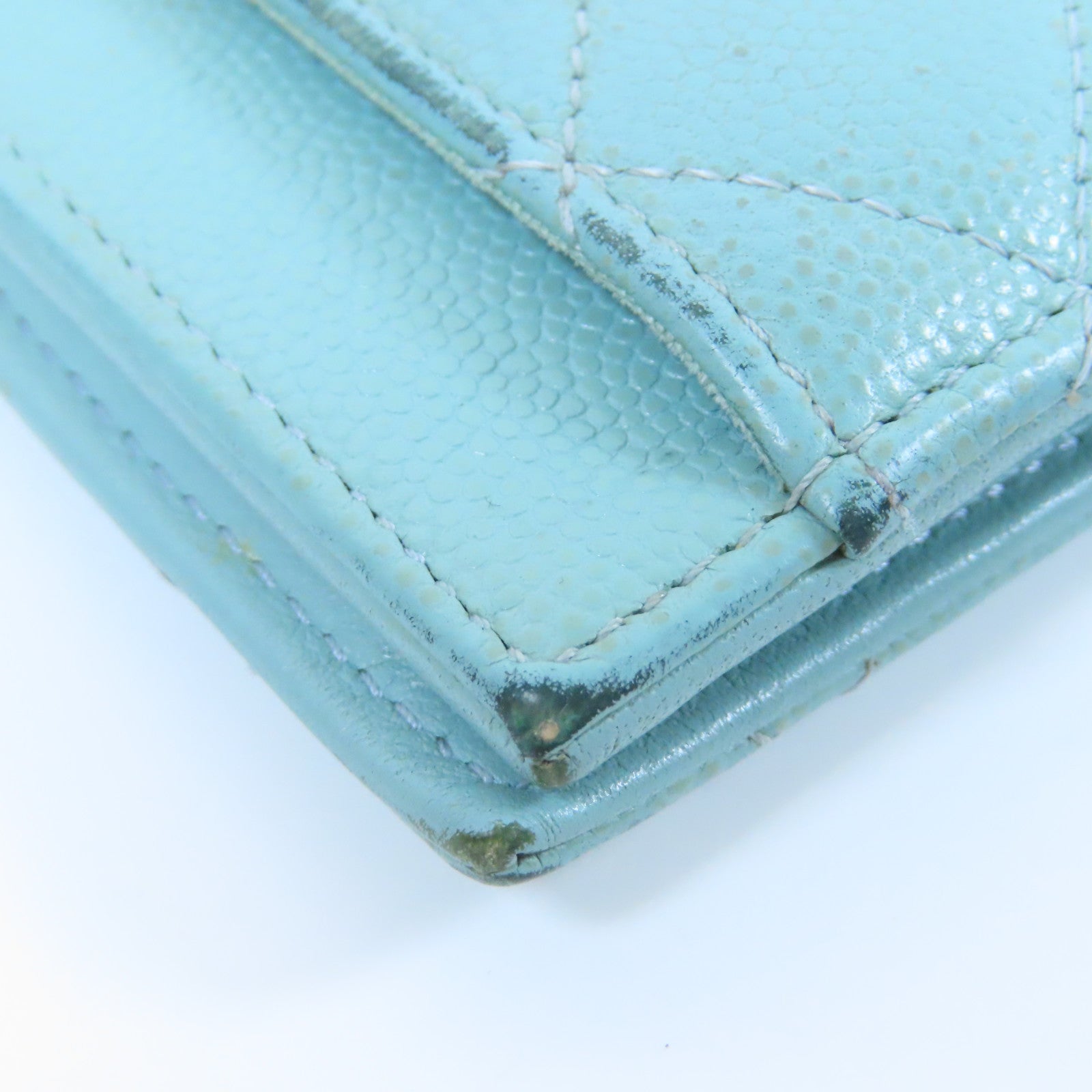 CHANEL 菱格Caviar皮革Card Case金扣卡片套藍色