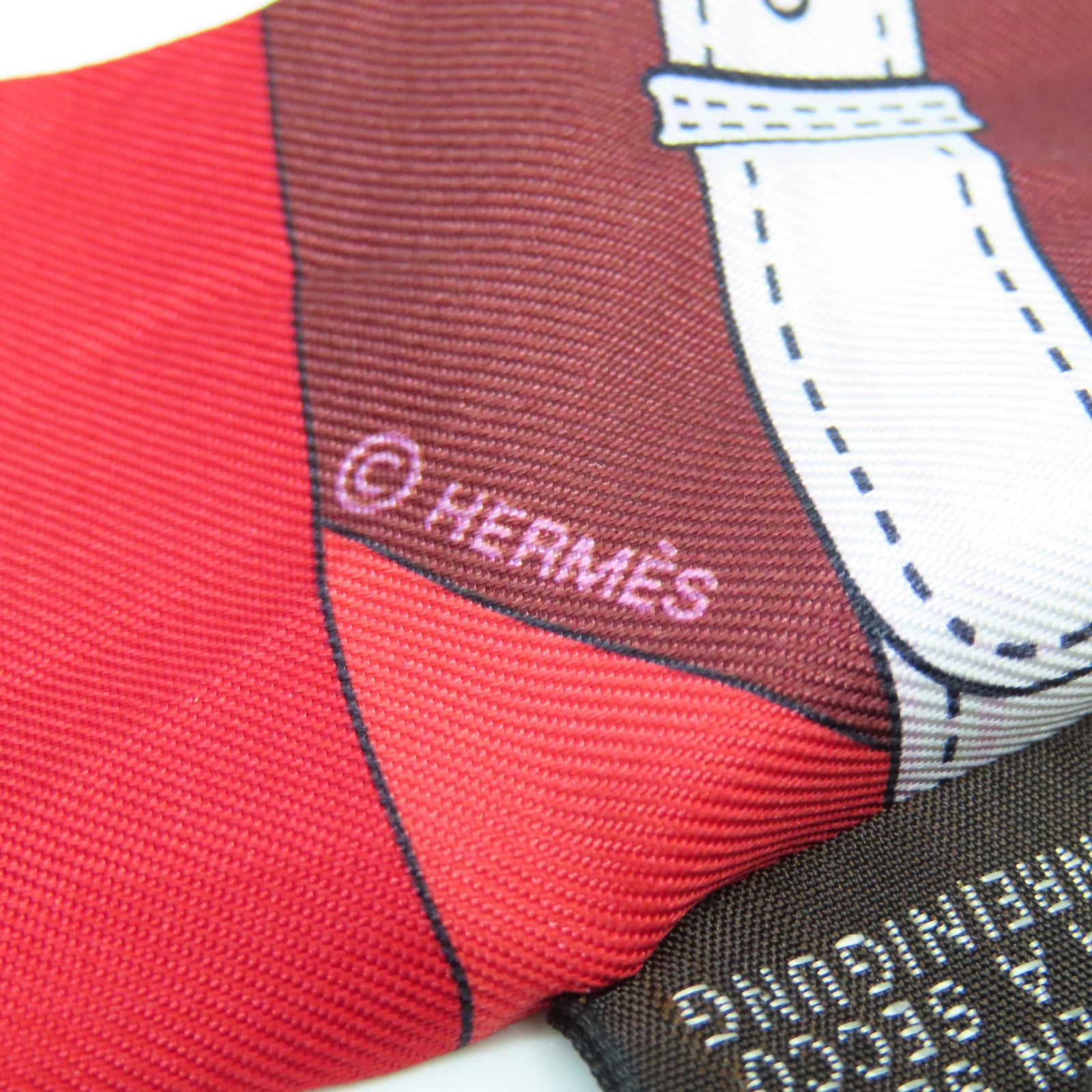 HERMES 丝质Twilly丝巾红色/白色