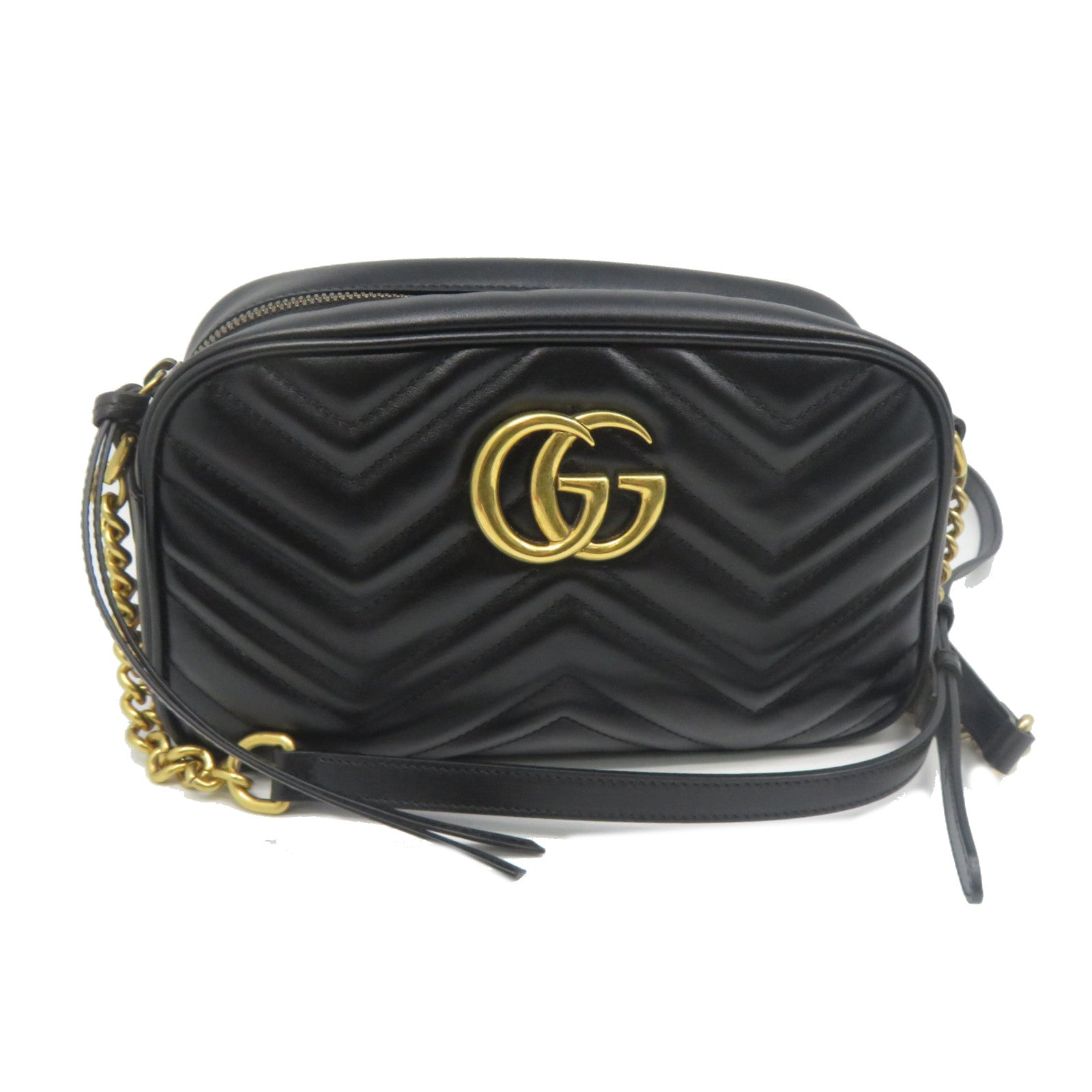 GUCCI 牛皮皮革GG Marmont金扣肩背袋黑色