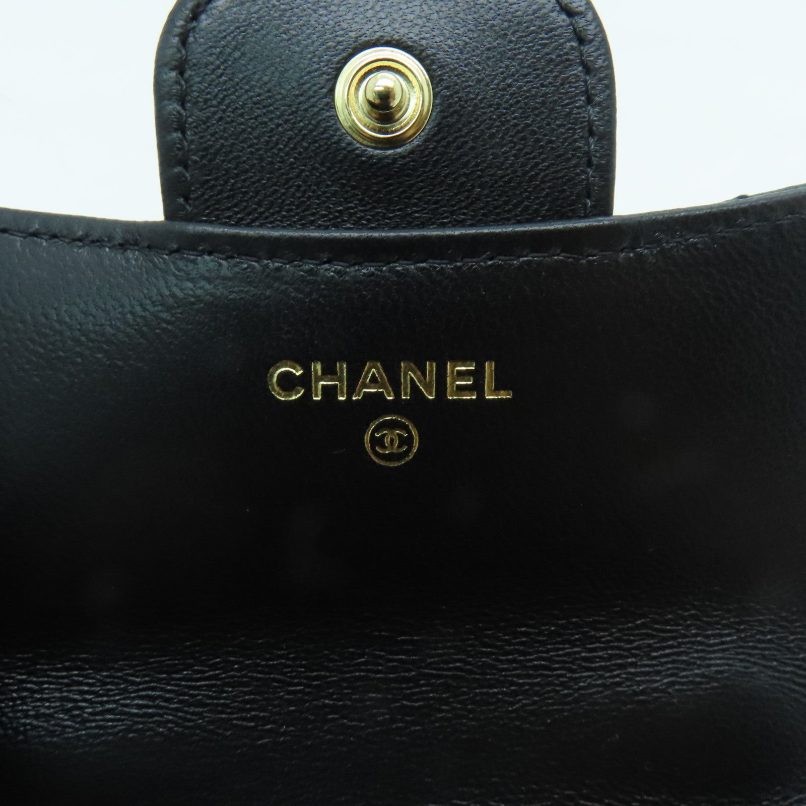 CHANEL 羊皮皮革Flap Coin Purse With Chain金扣鏈帶肩背袋黑色
