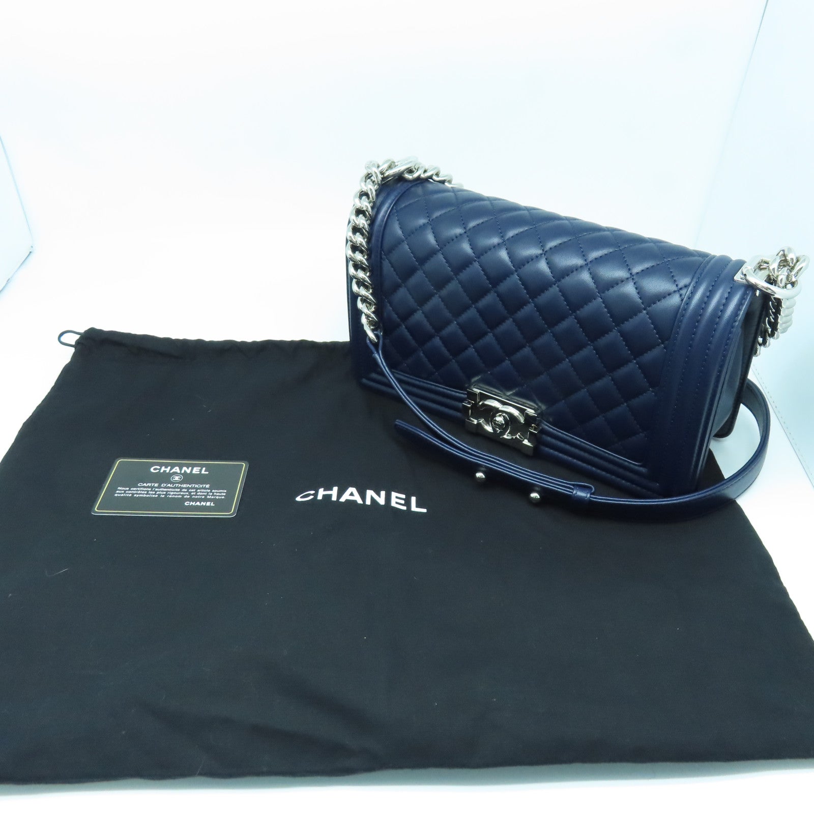 CHANEL Diamond Sheepskin Leather Chain Shoulder Silver Buckle Shoulder Bag Blue