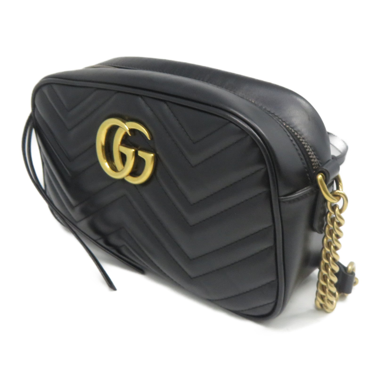 GUCCI 牛皮皮革GG Marmont金扣肩背袋黑色