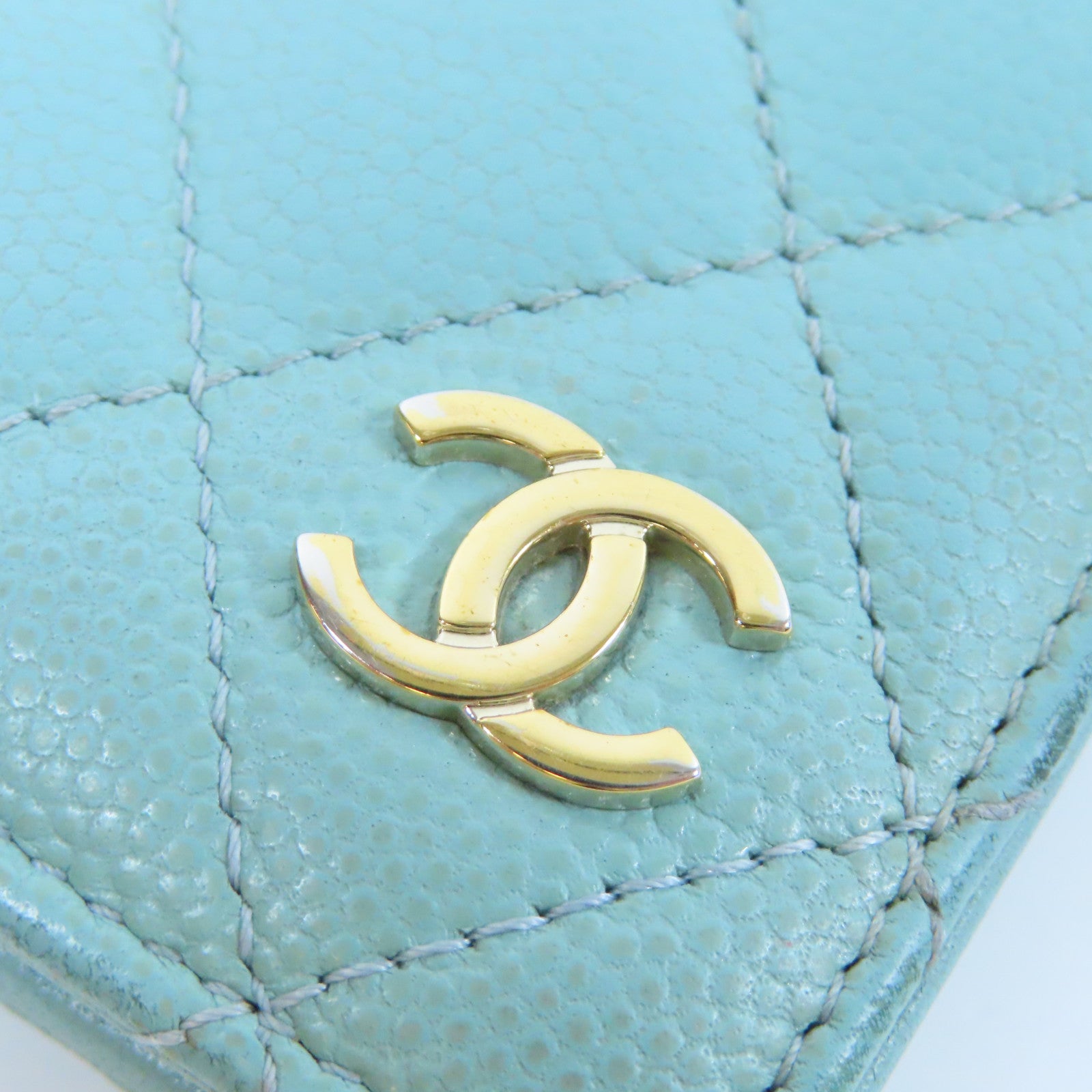 CHANEL 菱格Caviar皮革Card Case金扣卡片套藍色