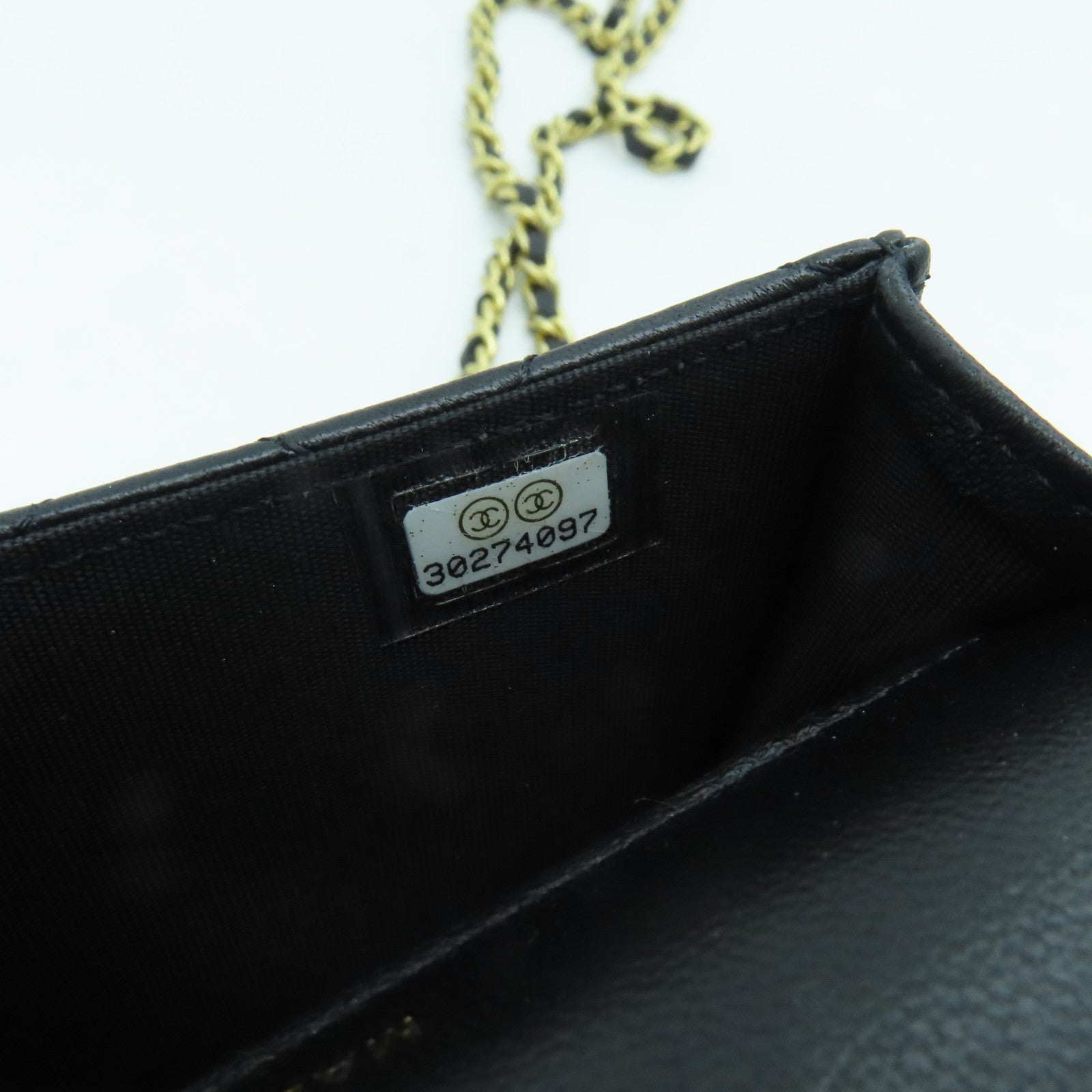 CHANEL 羊皮皮革Flap Coin Purse With Chain金扣鏈帶肩背袋黑色