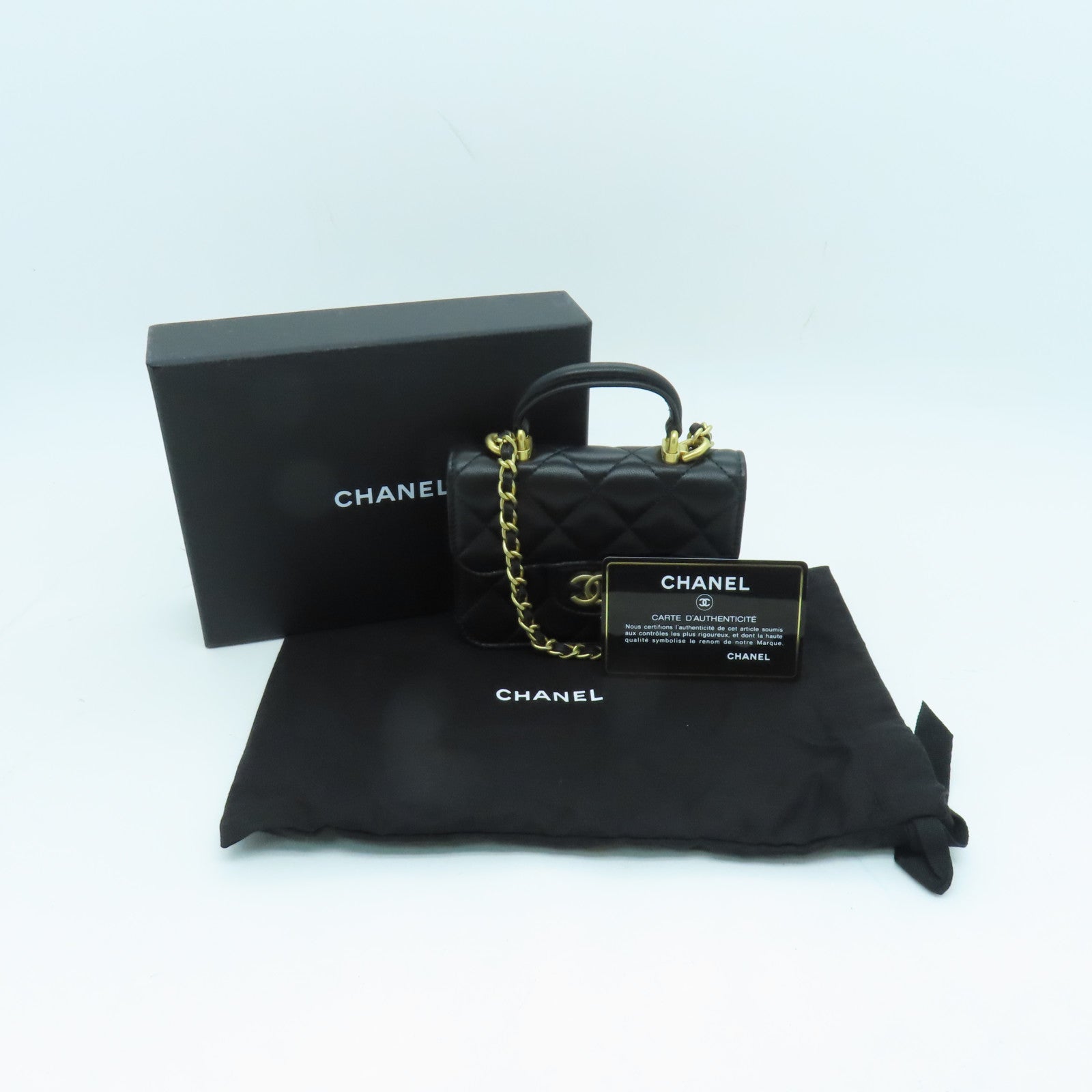 CHANEL 羊皮皮革Flap Coin Purse With Chain金扣鏈帶肩背袋黑色