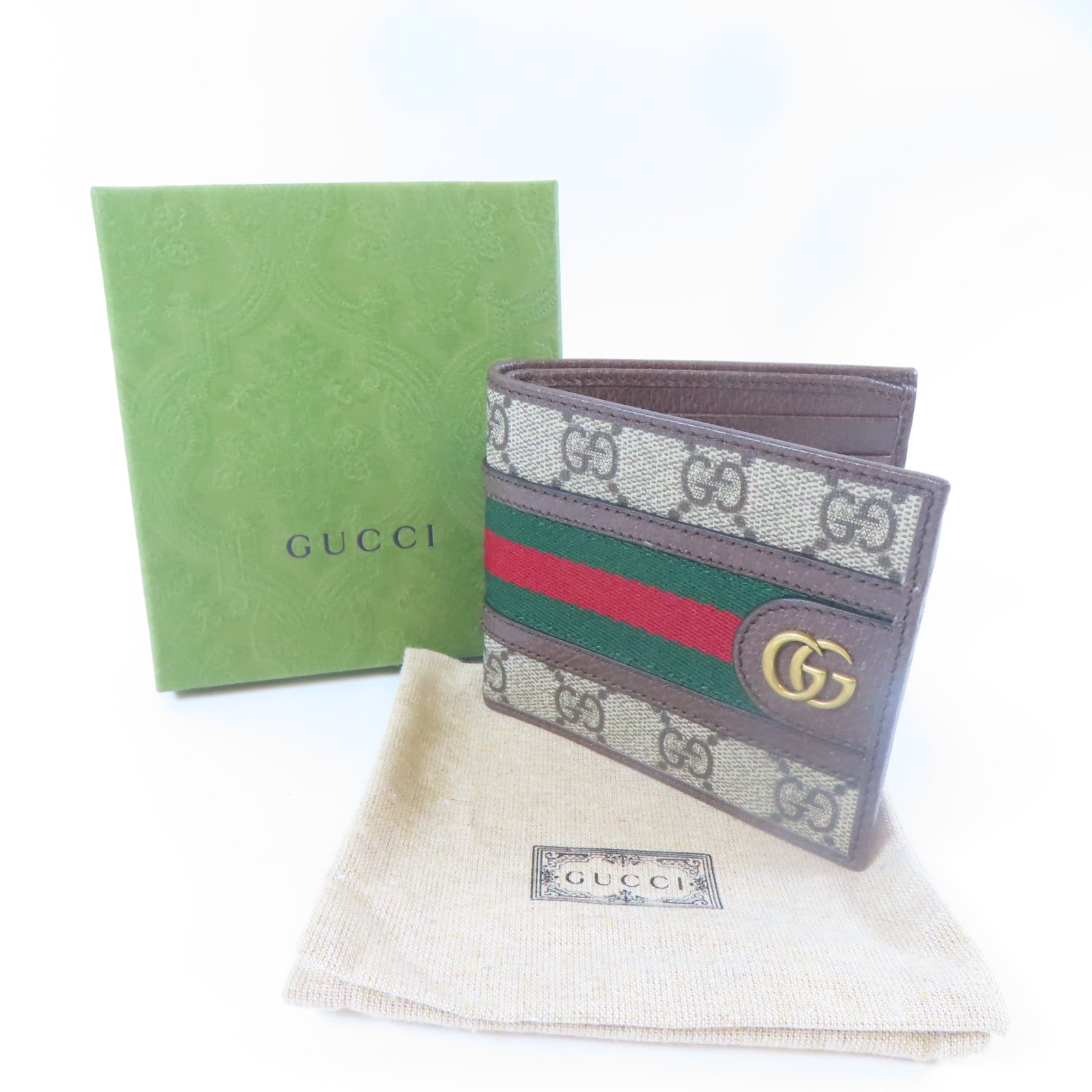 GUCCI 塗層帆布Wallet金扣錢包灰色/啡色