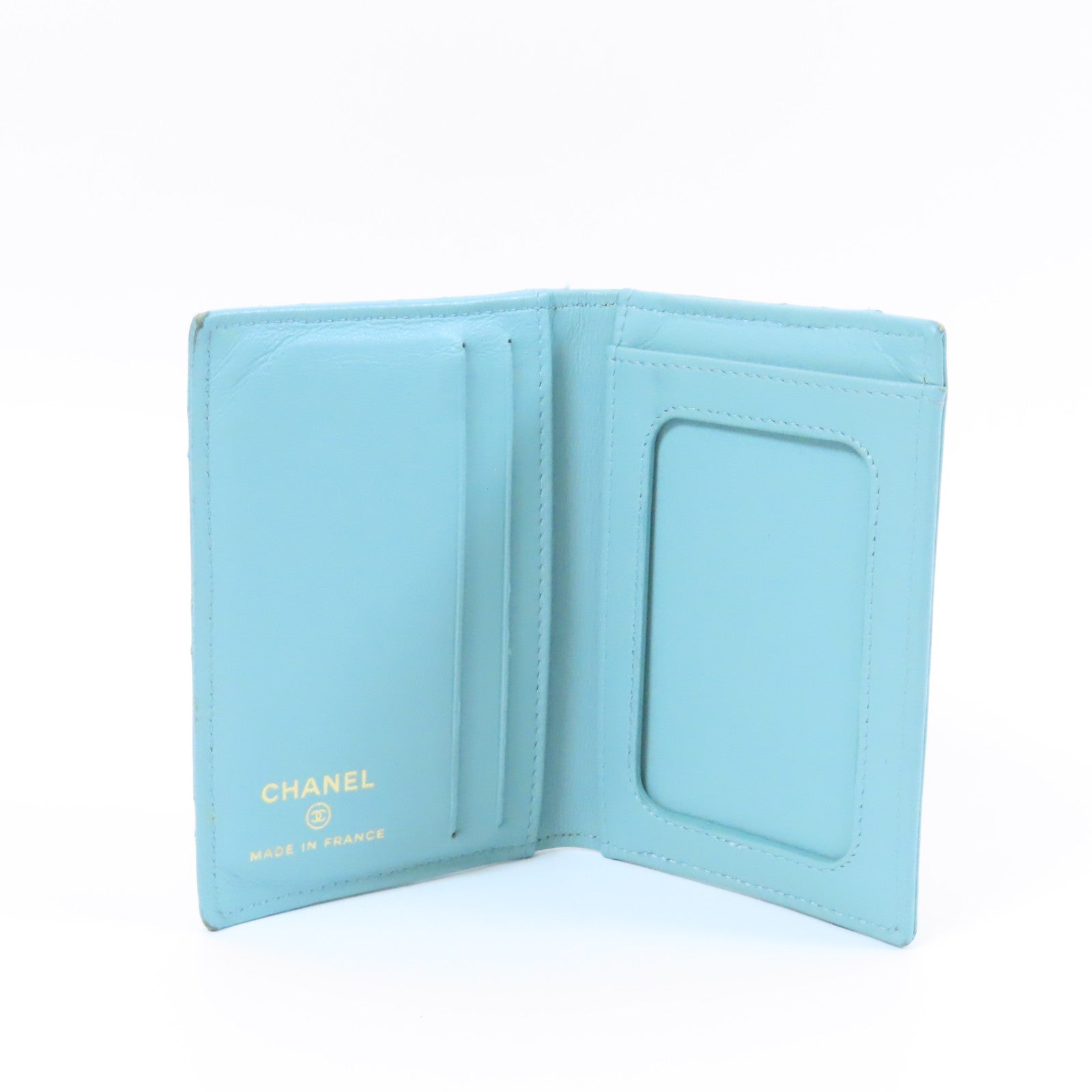 CHANEL 菱格Caviar皮革Card Case金扣卡片套藍色