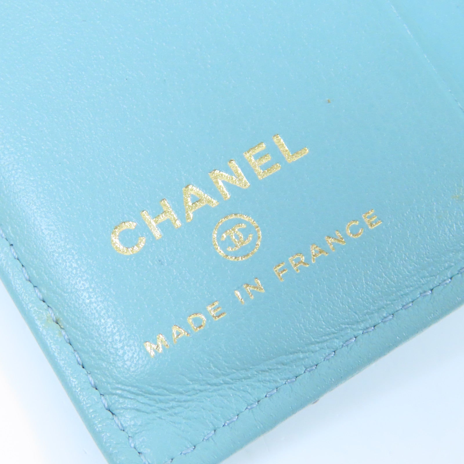 CHANEL 菱格Caviar皮革Card Case金扣卡片套藍色