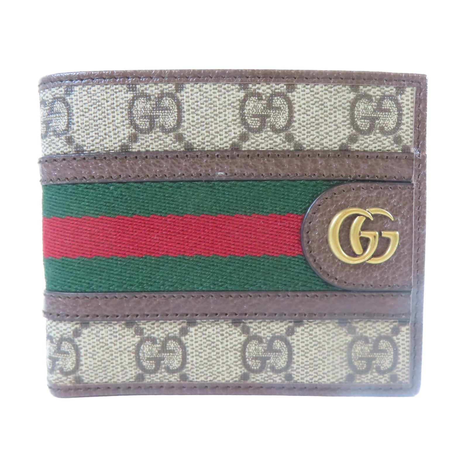 GUCCI 塗層帆布Wallet金扣錢包灰色/啡色