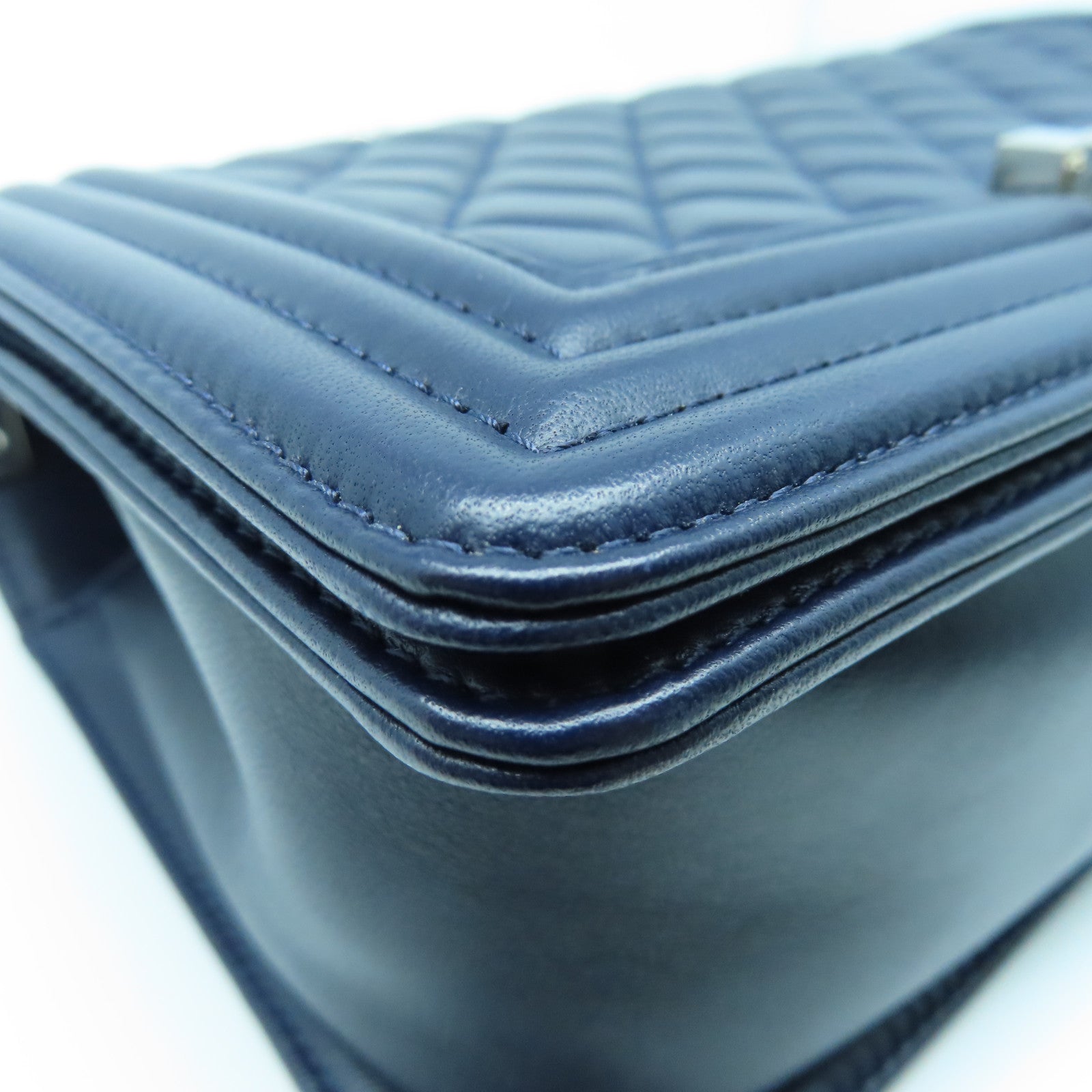 CHANEL Diamond Sheepskin Leather Chain Shoulder Silver Buckle Shoulder Bag Blue