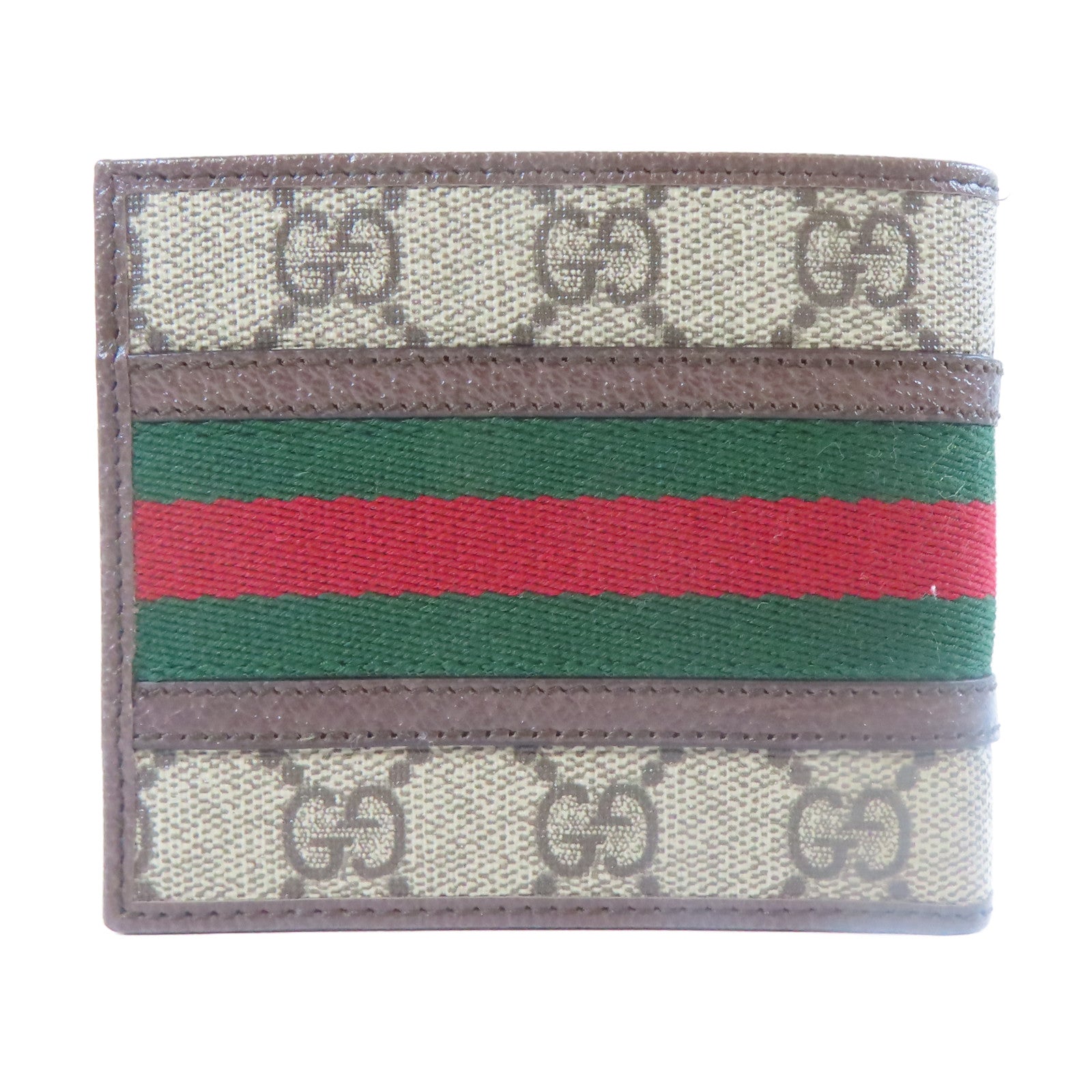GUCCI 塗層帆布Wallet金扣錢包灰色/啡色