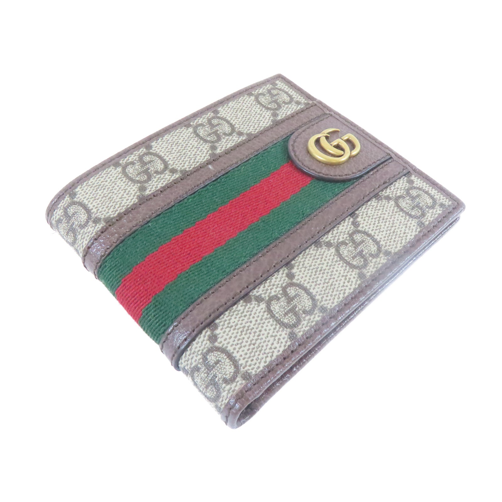 GUCCI 塗層帆布Wallet金扣錢包灰色/啡色