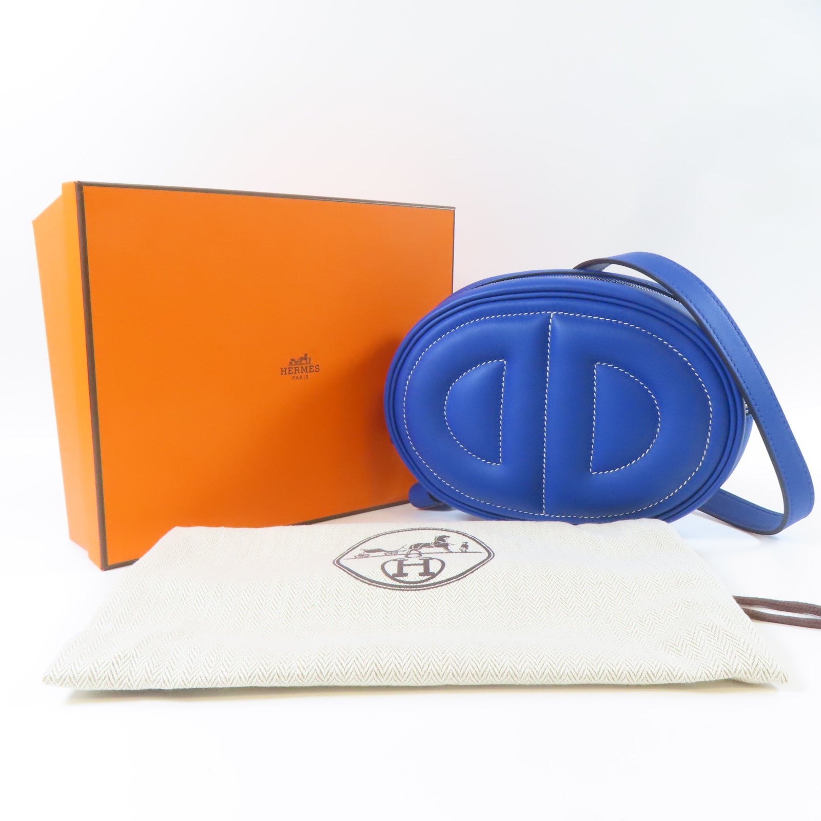 HERMES Veau Swift皮革In The Loop Belt Bag銀扣腰包藍色