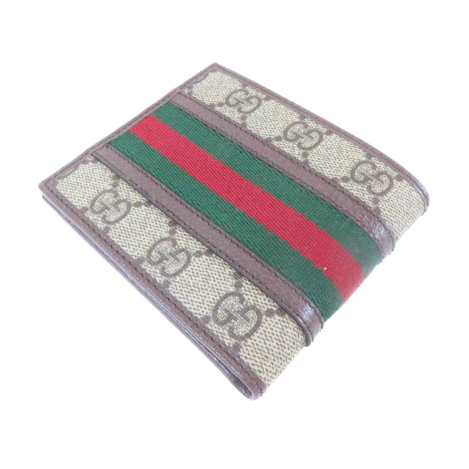 GUCCI 塗層帆布Wallet金扣錢包灰色/啡色