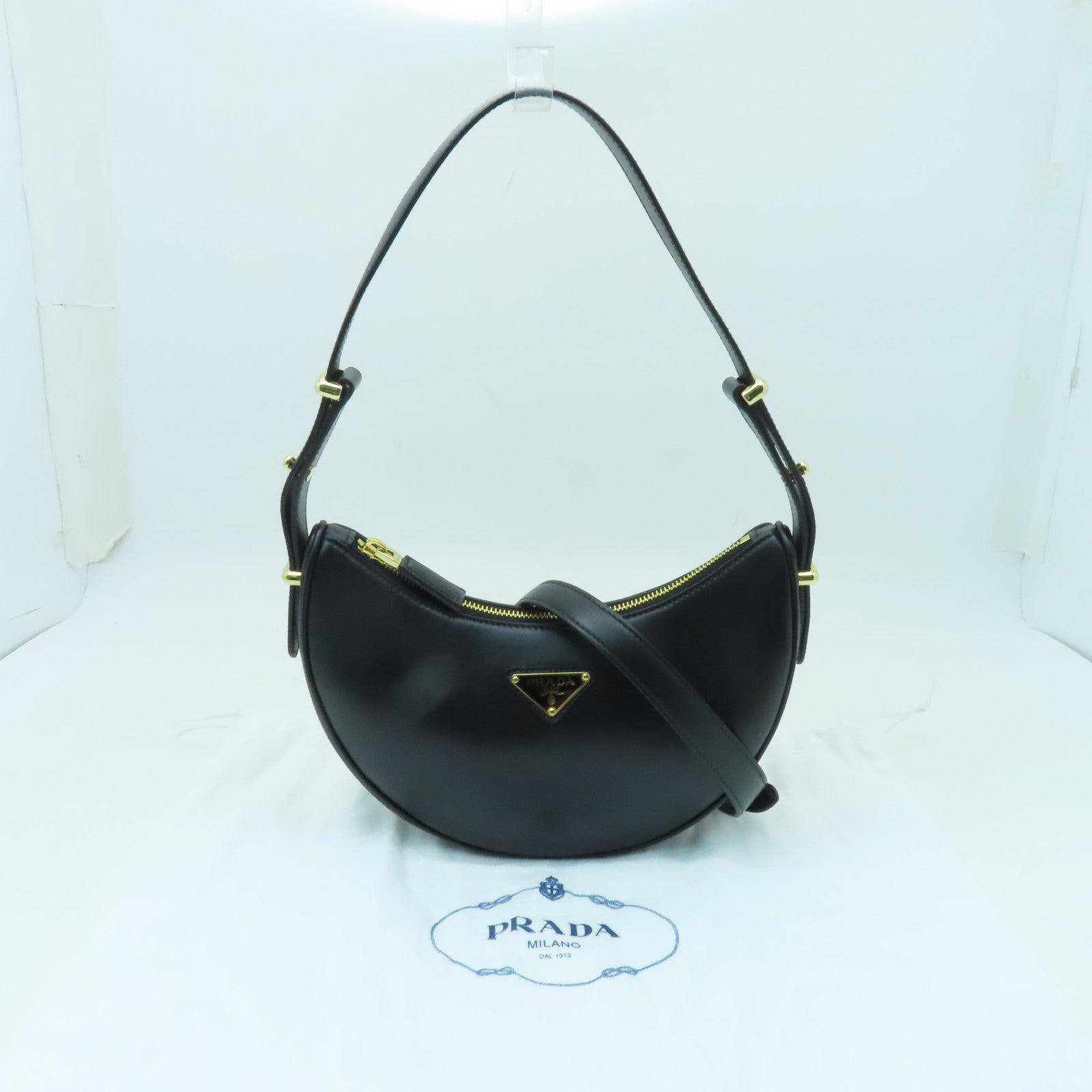PRADA 牛皮皮革2way Shoulder Bag金扣手挽肩背兩用袋黒色