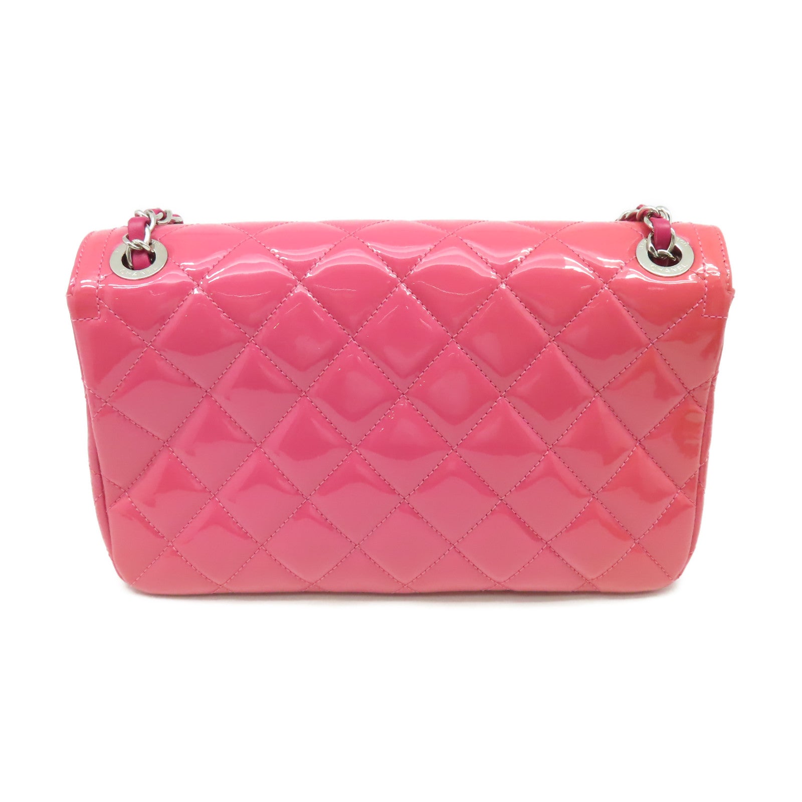 CHANEL 【激減優惠】菱格漆皮皮革Chain Shoulder Bag銀扣鏈帶肩背袋粉紅色
