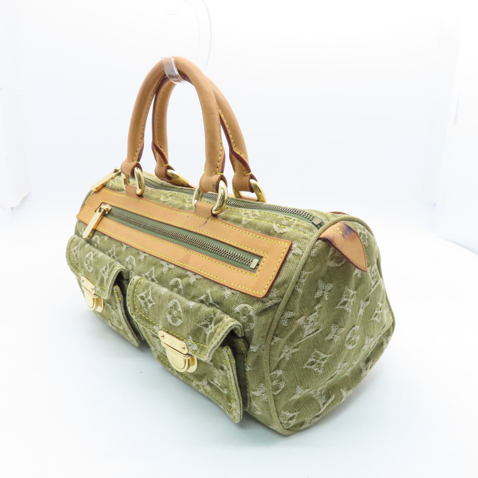LOUIS VUITTON Monogram Denim Neo Speedy Gold Buckle Bag Khaki