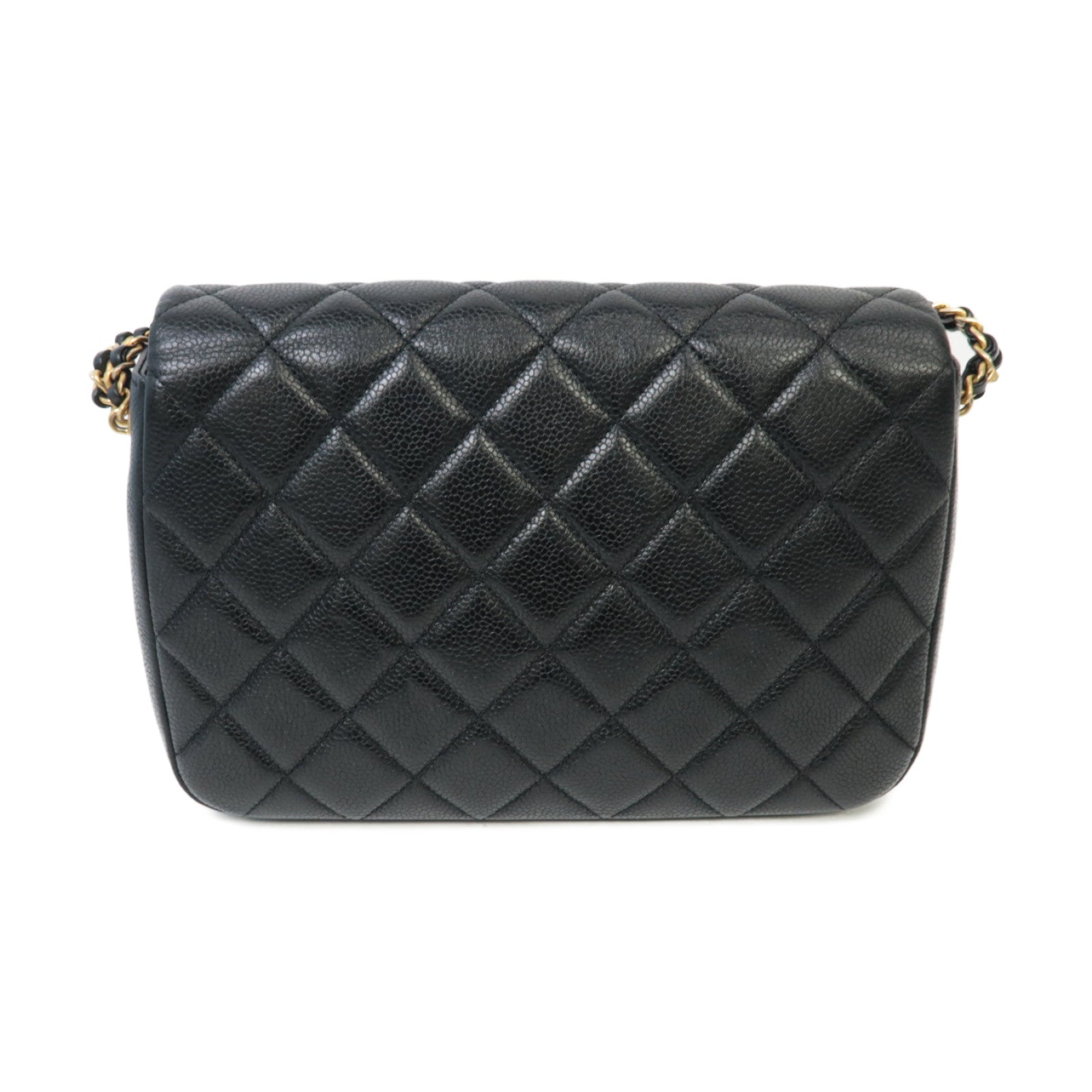 CHANEL 菱格Caviar皮革Chain Shoulder金扣鏈帶肩背袋黑色