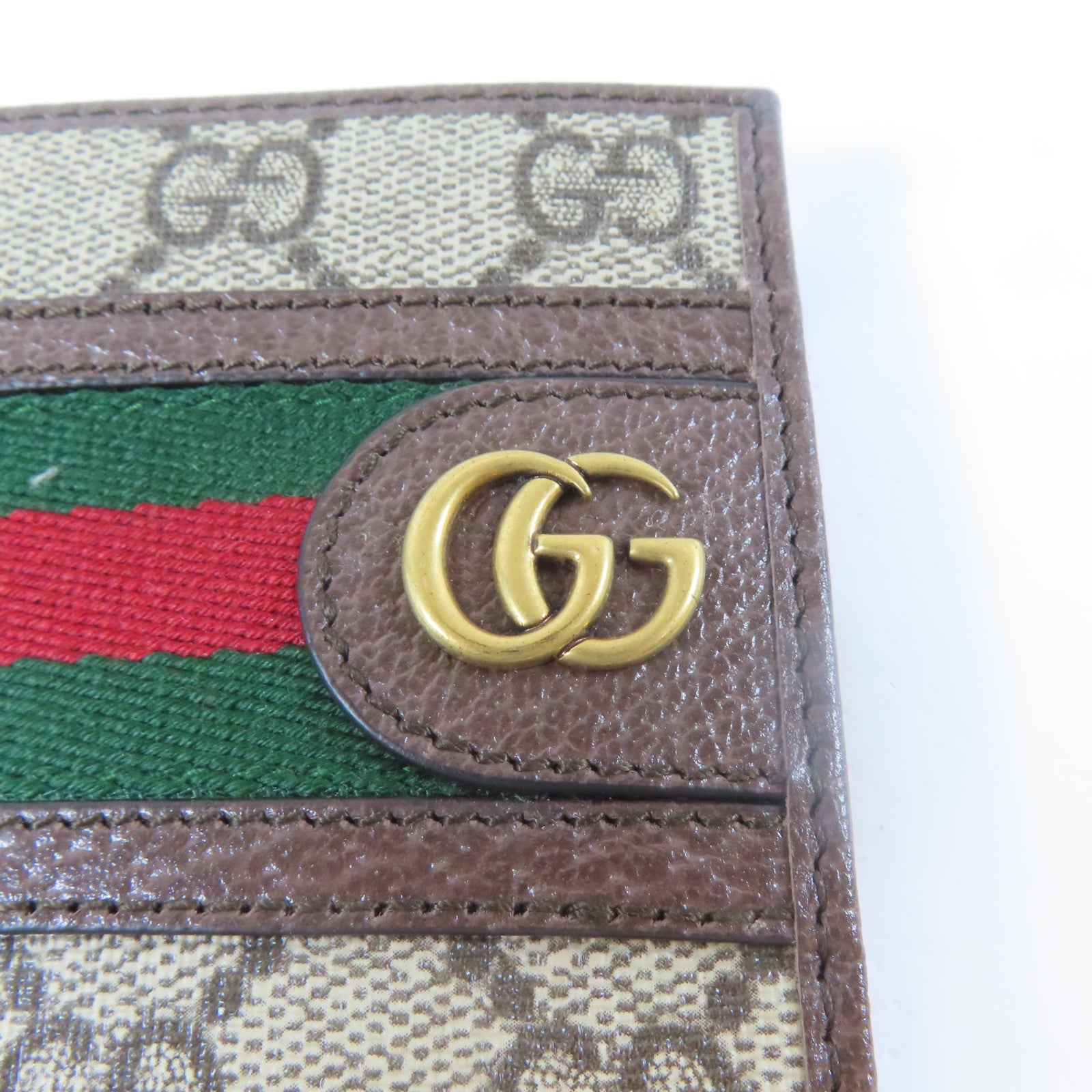 GUCCI 塗層帆布Wallet金扣錢包灰色/啡色